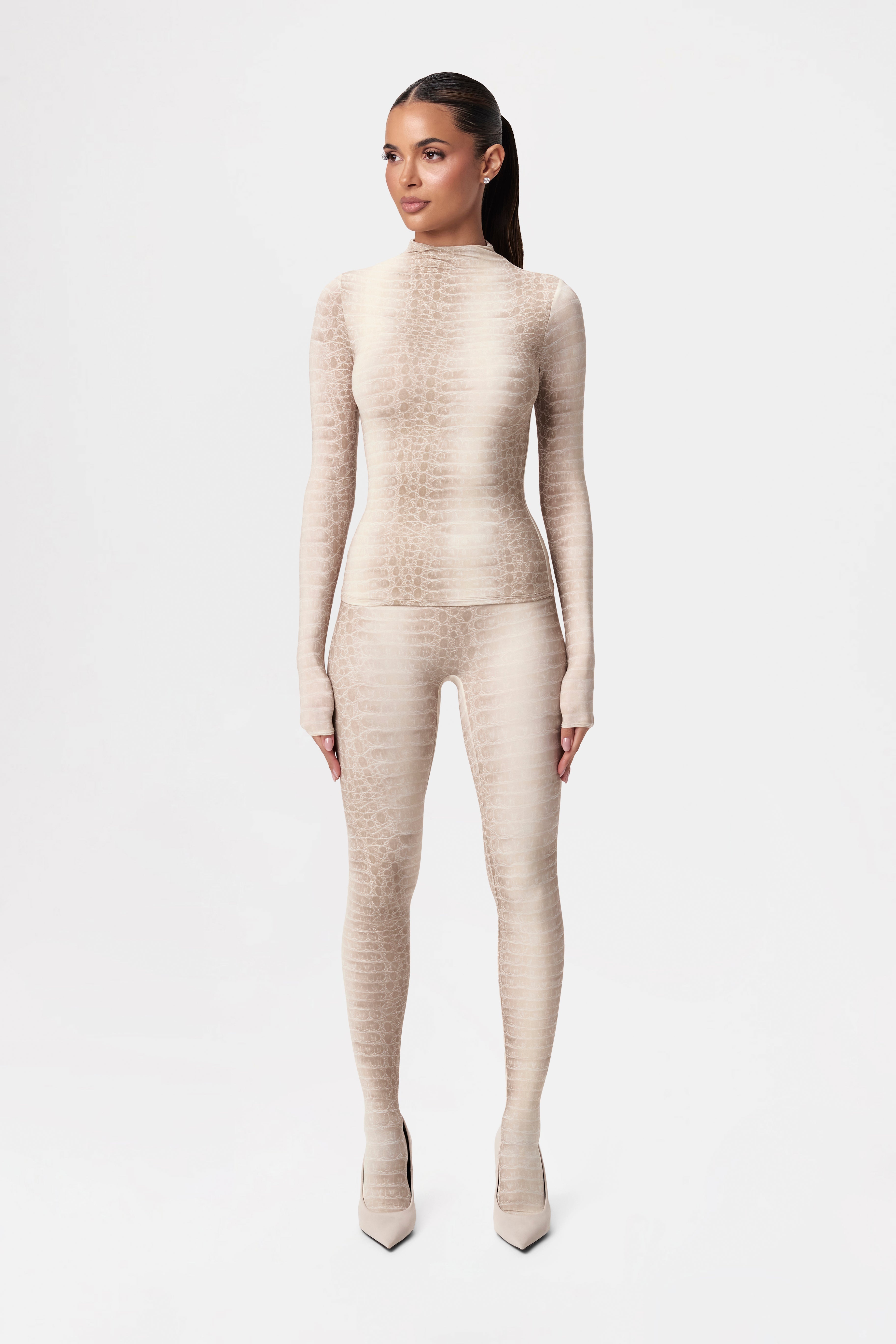 Naked Print Mock Neck Top
