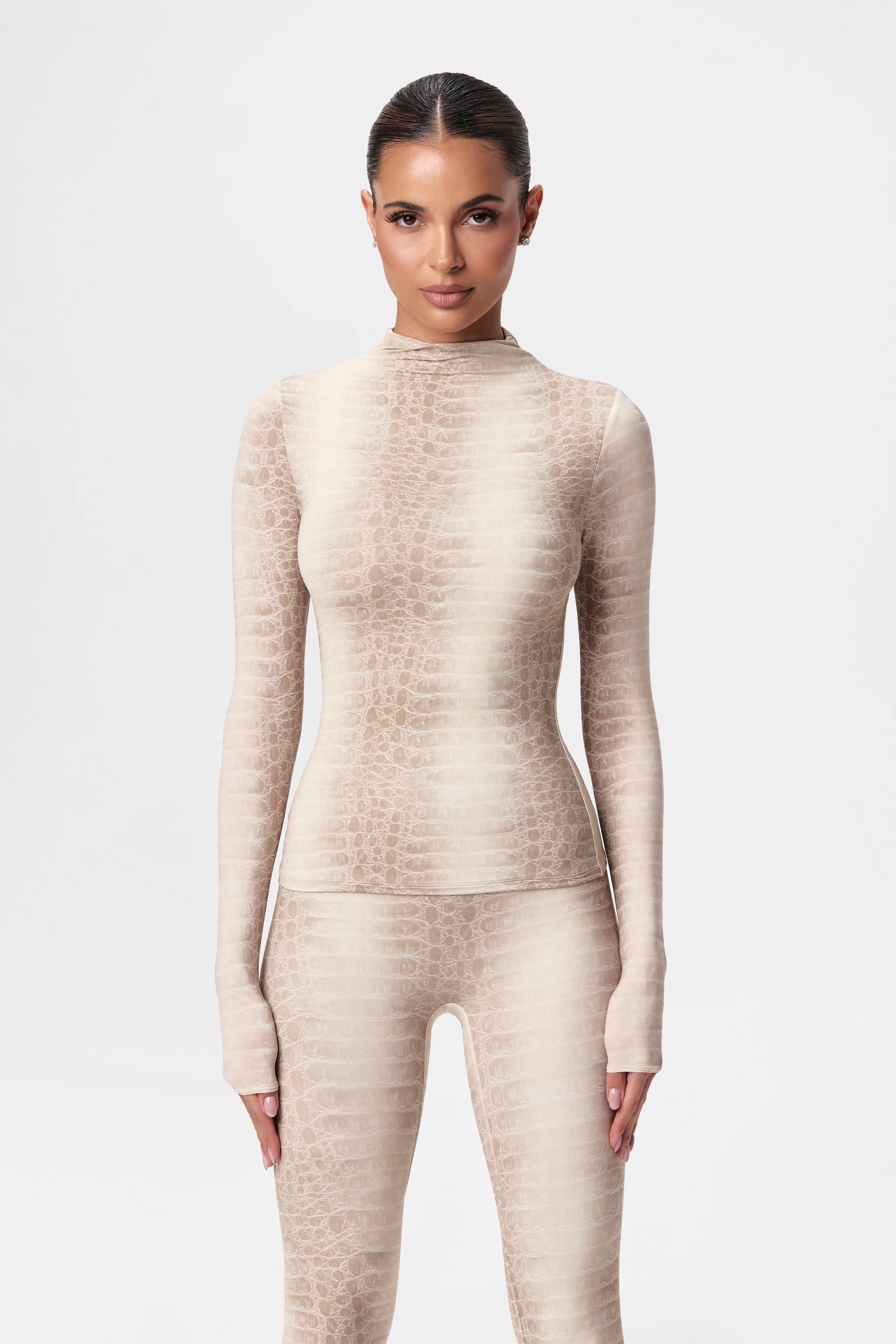 Naked Print Mock Neck Top