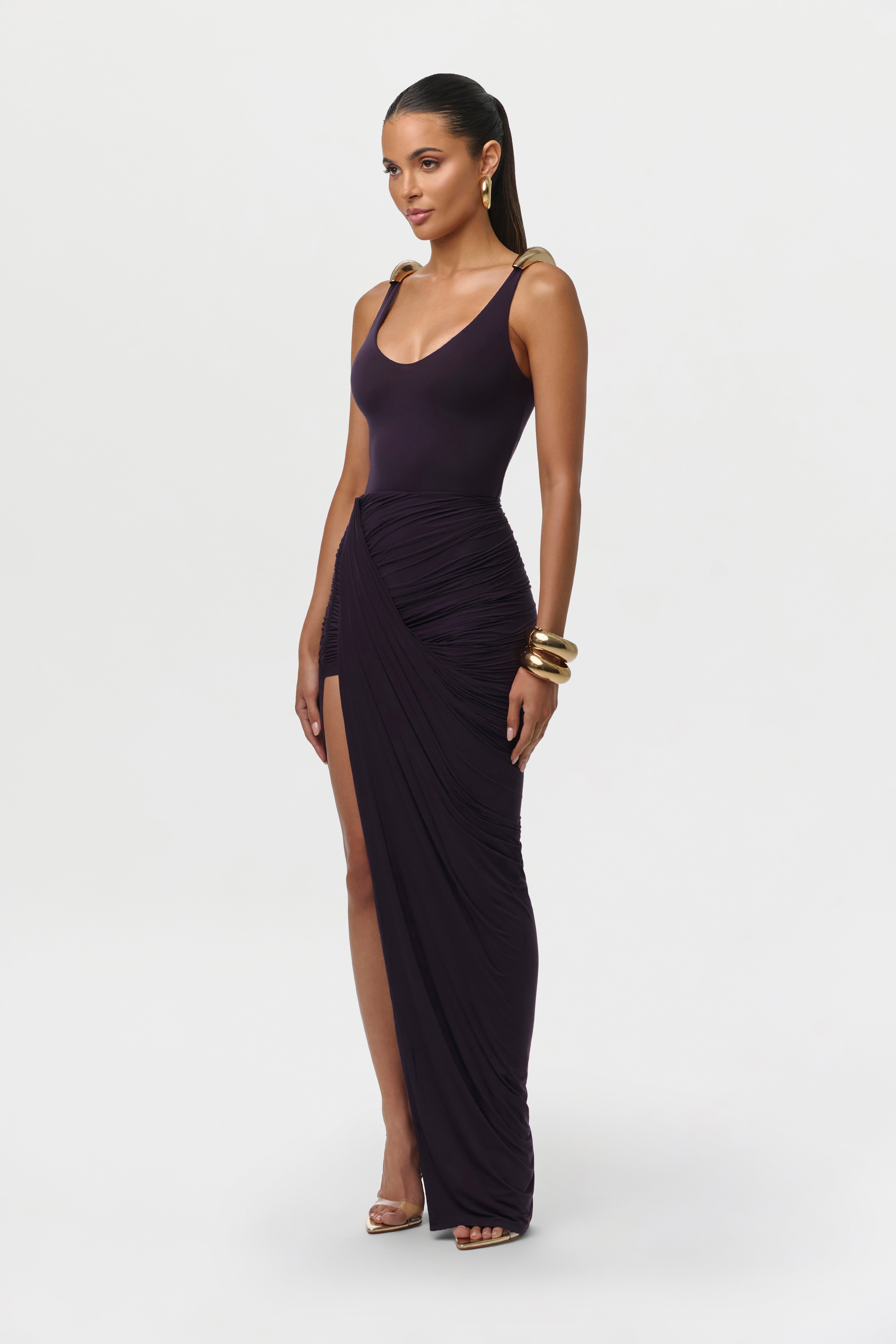 Naked Ruched Drape Maxi Skirt