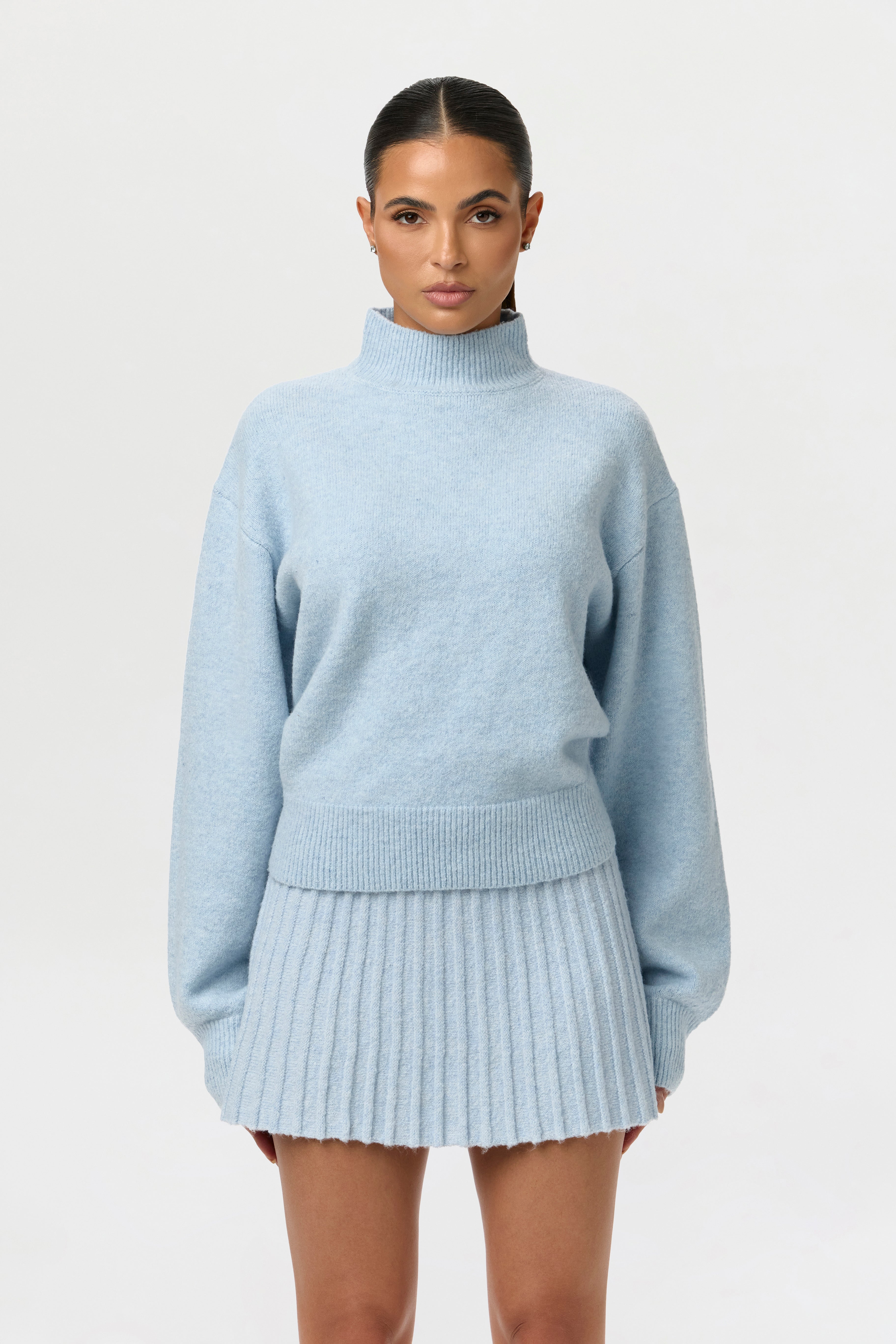 Pleated Knit Sweater Mini Skirt