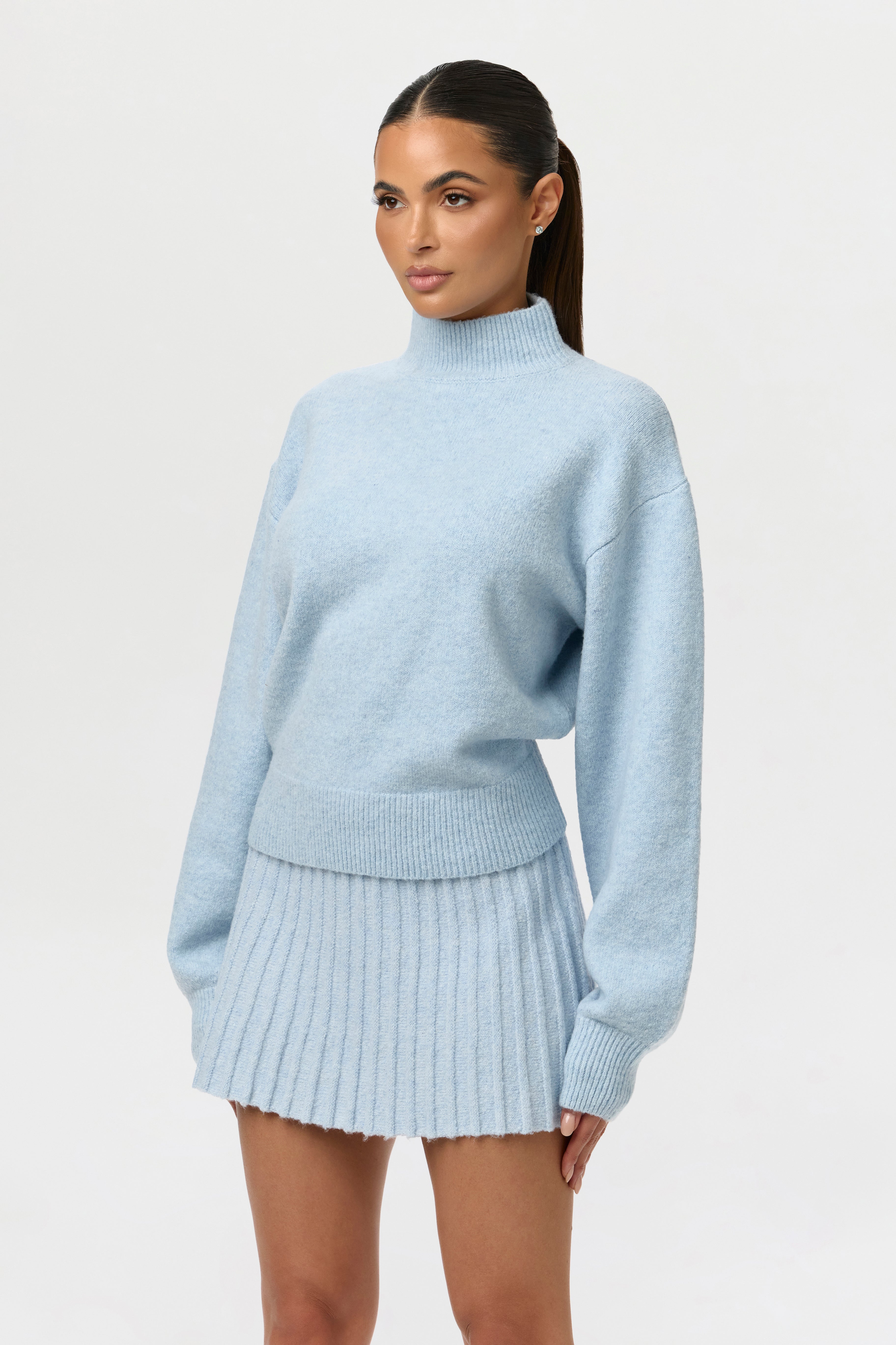 Pleated Knit Sweater Mini Skirt