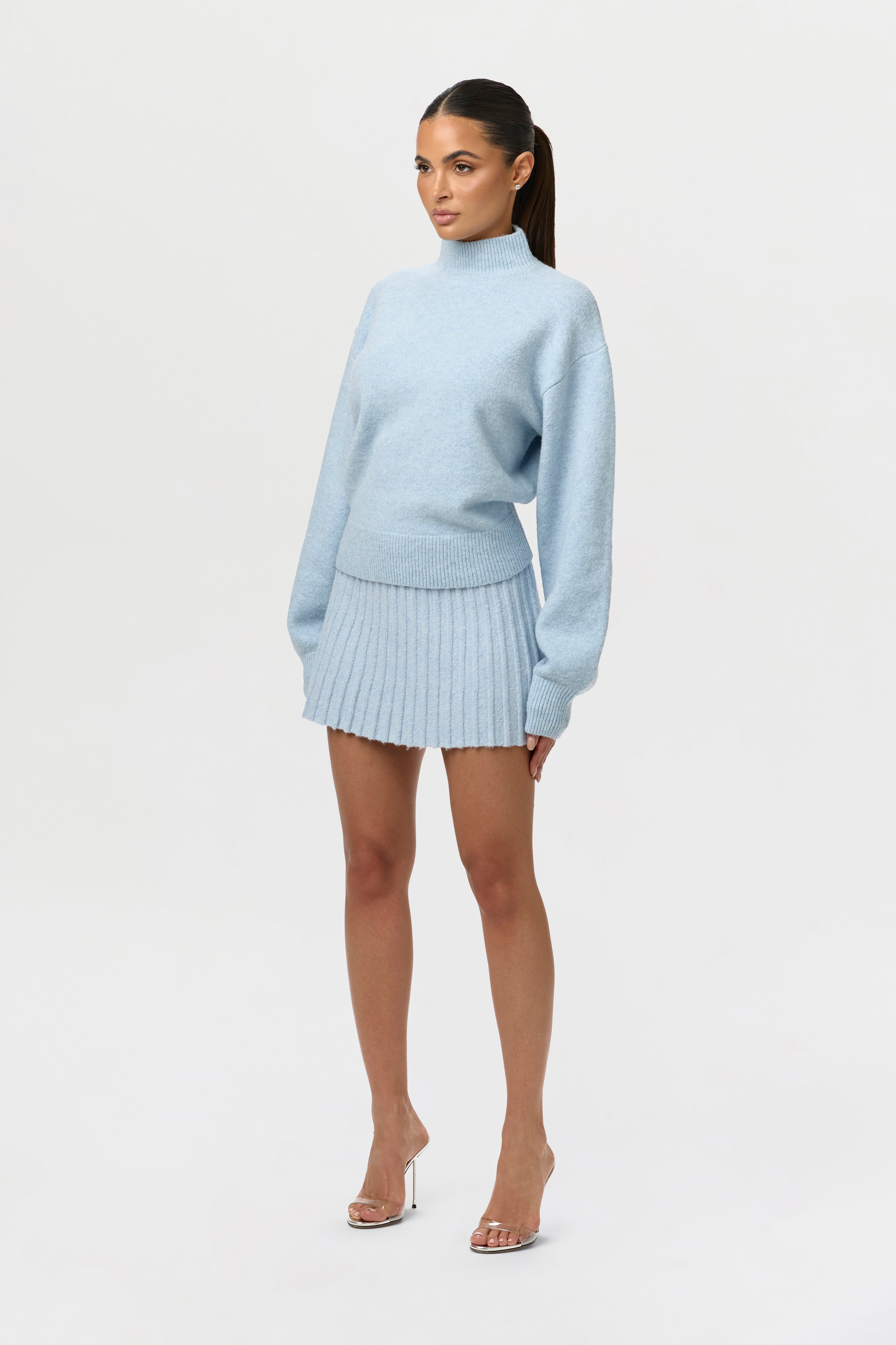 Pleated Knit Sweater Mini Skirt