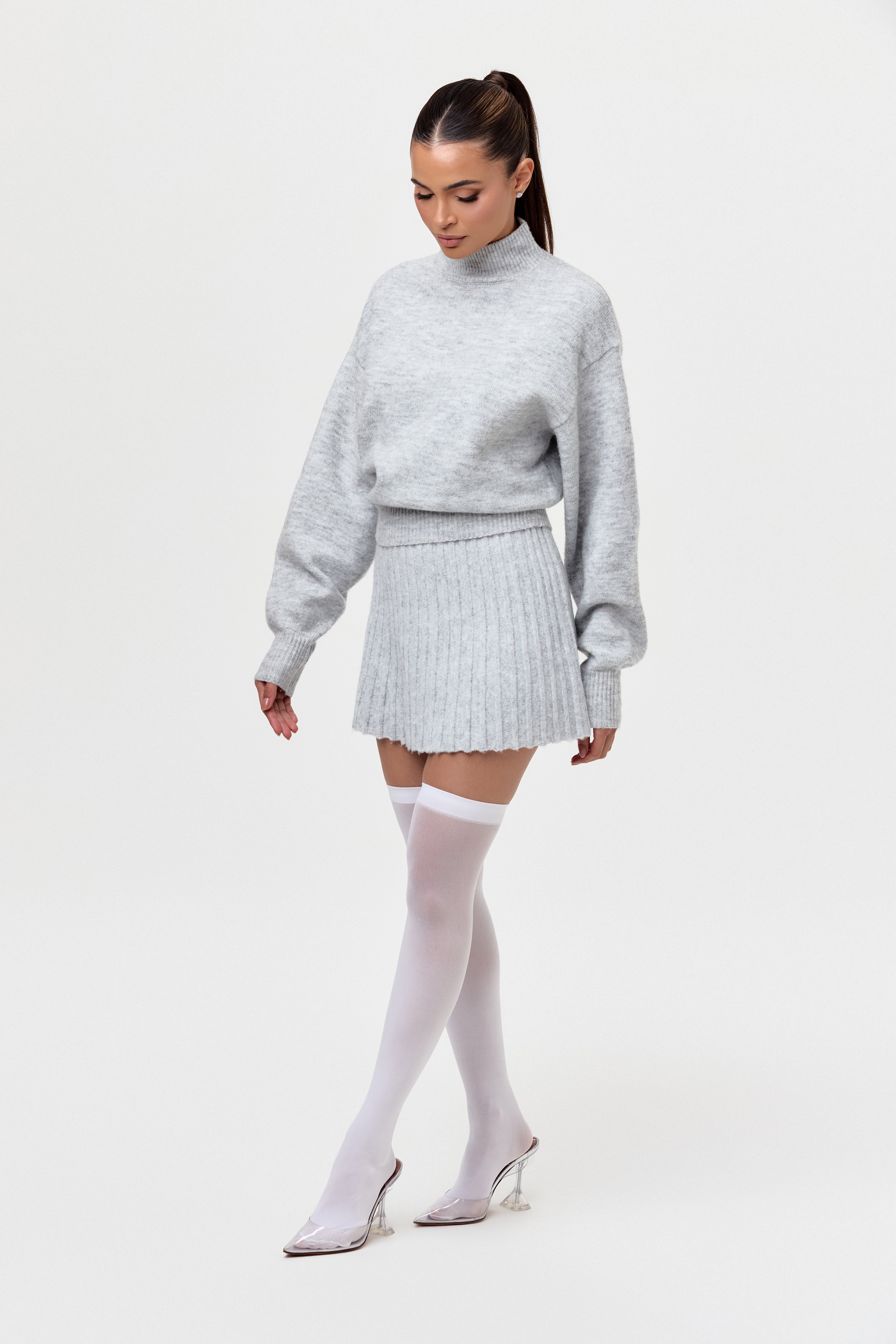 Pleated Knit Sweater Mini Skirt
