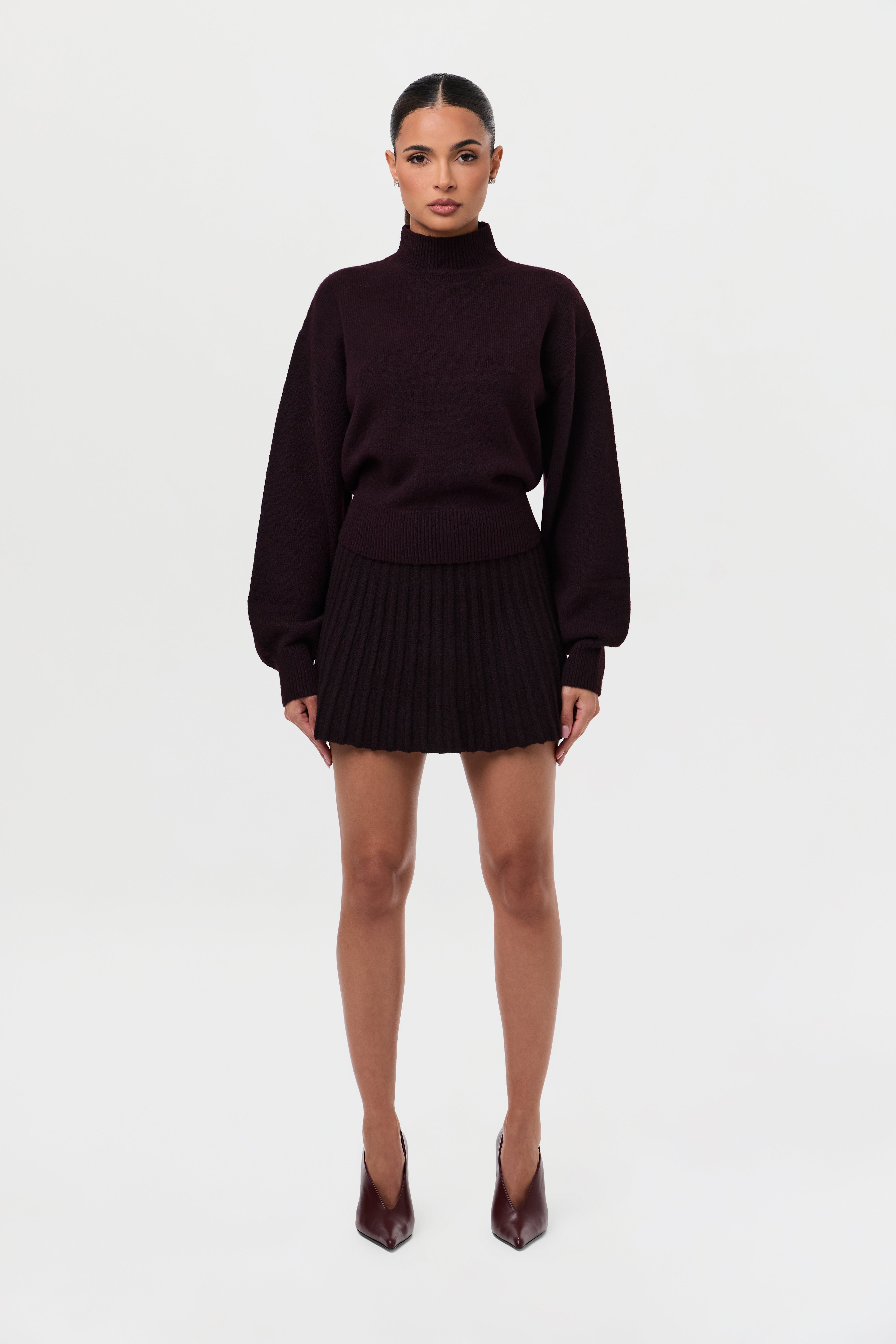 Pleated Knit Sweater Mini Skirt