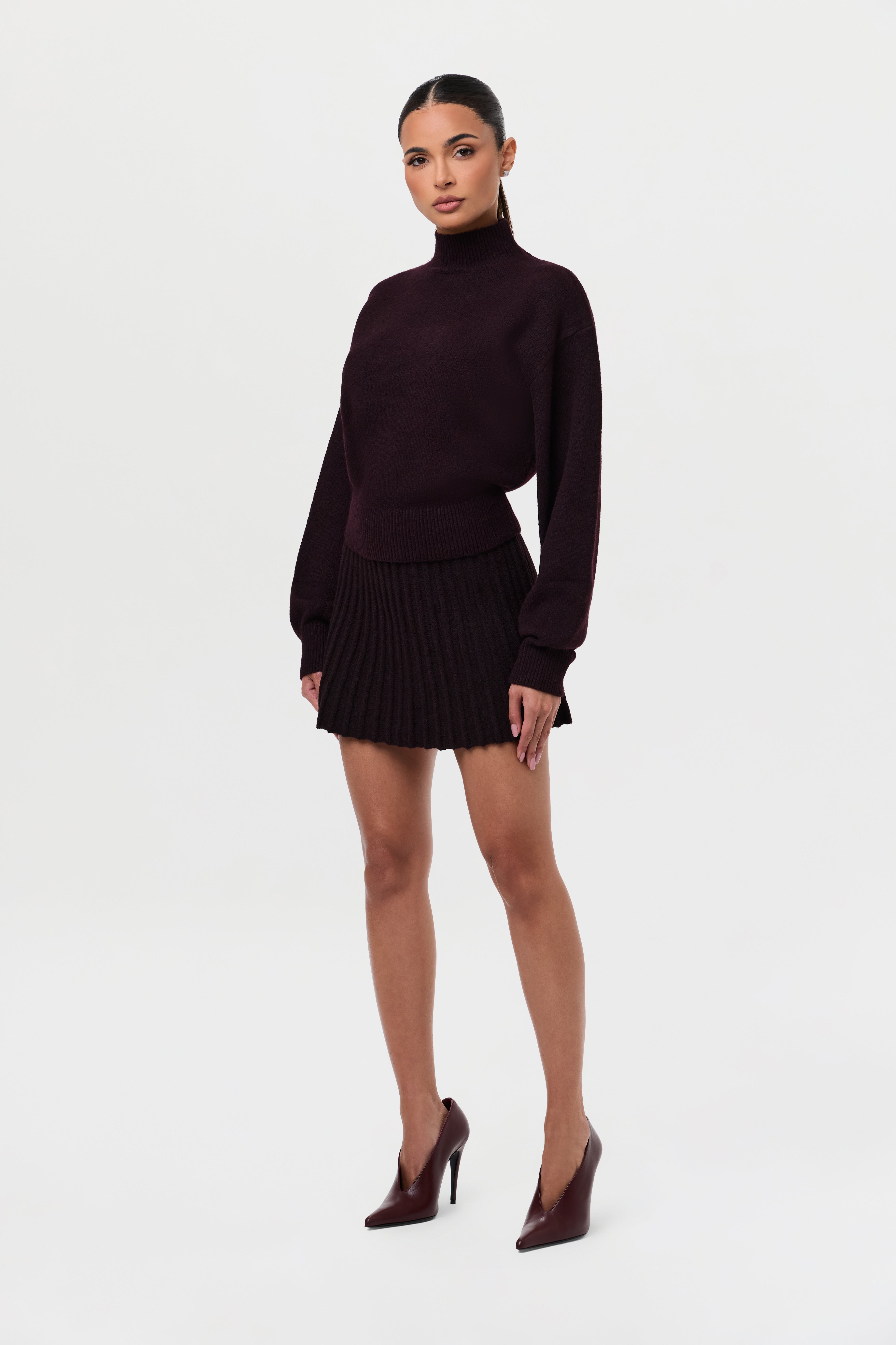 Pleated Knit Sweater Mini Skirt