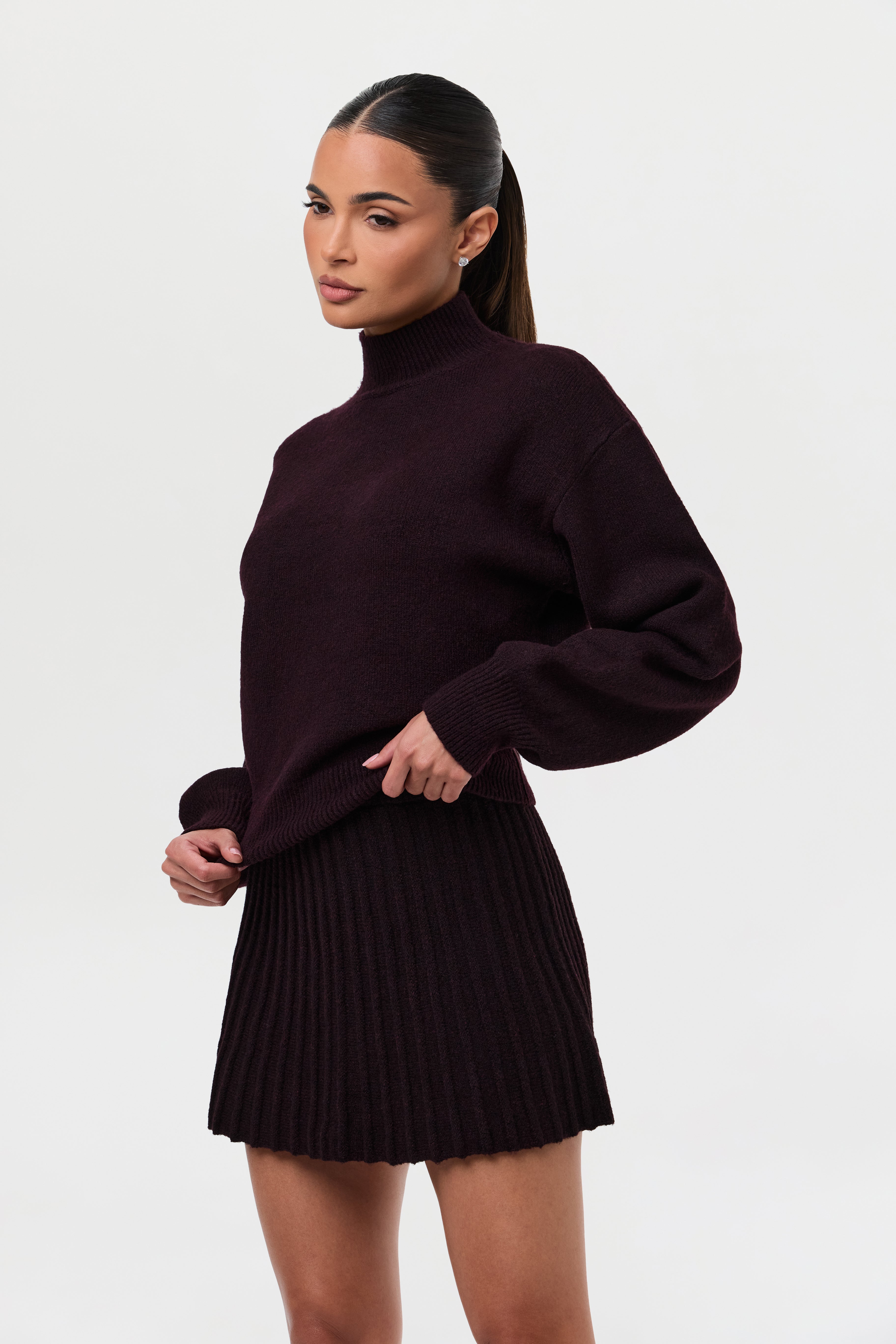 Pleated Knit Sweater Mini Skirt