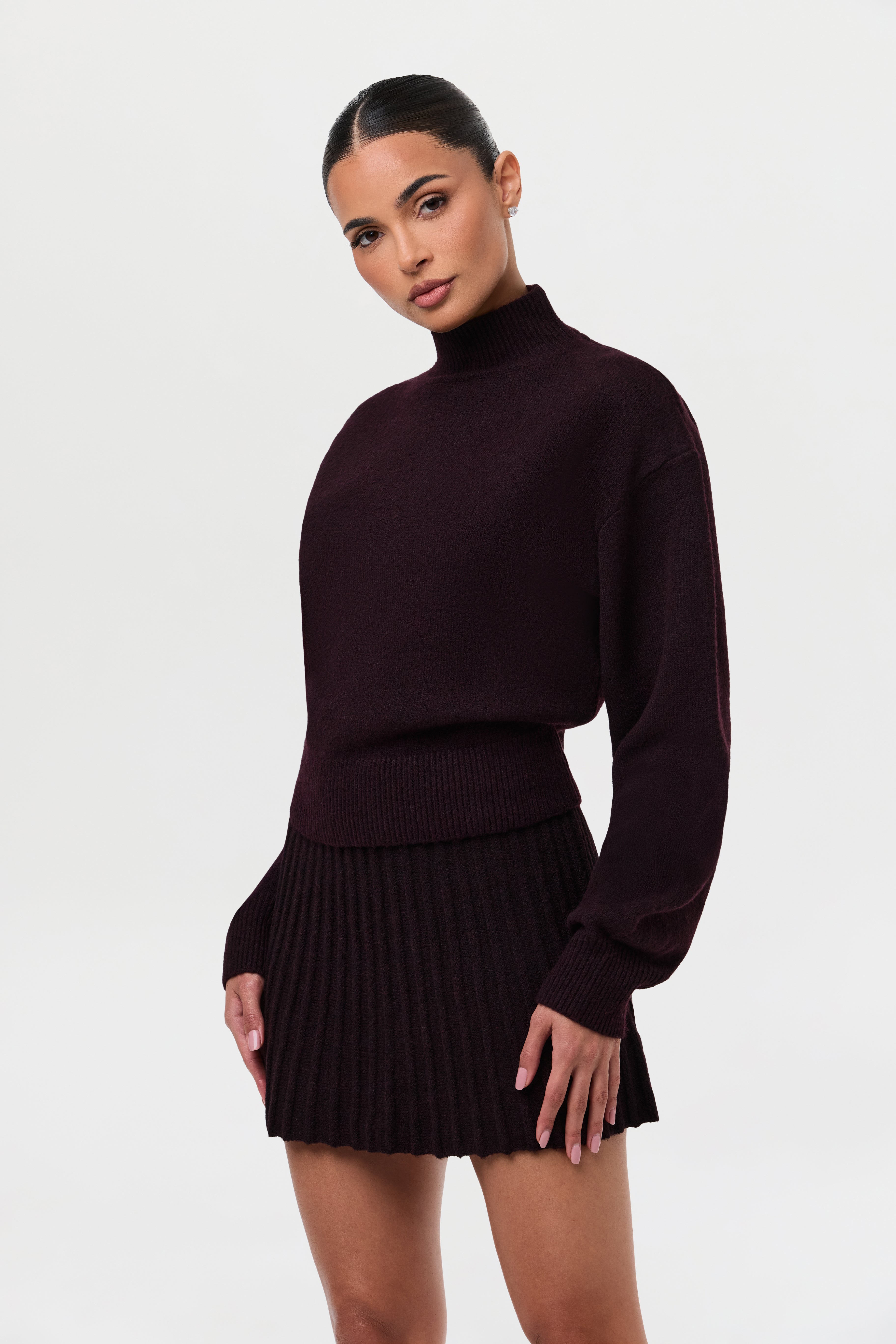 Pleated Knit Sweater Mini Skirt
