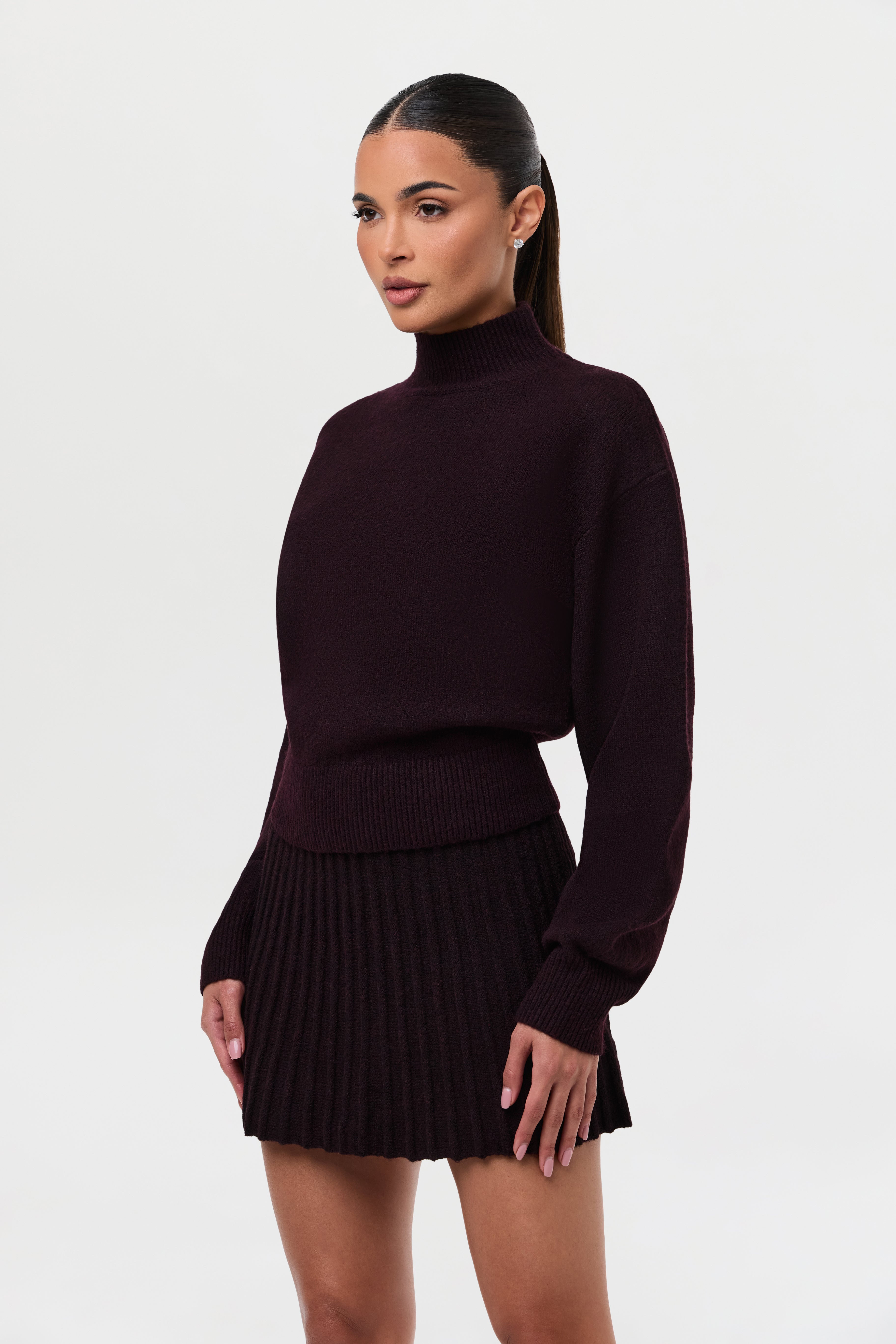 Pleated Knit Sweater Mini Skirt