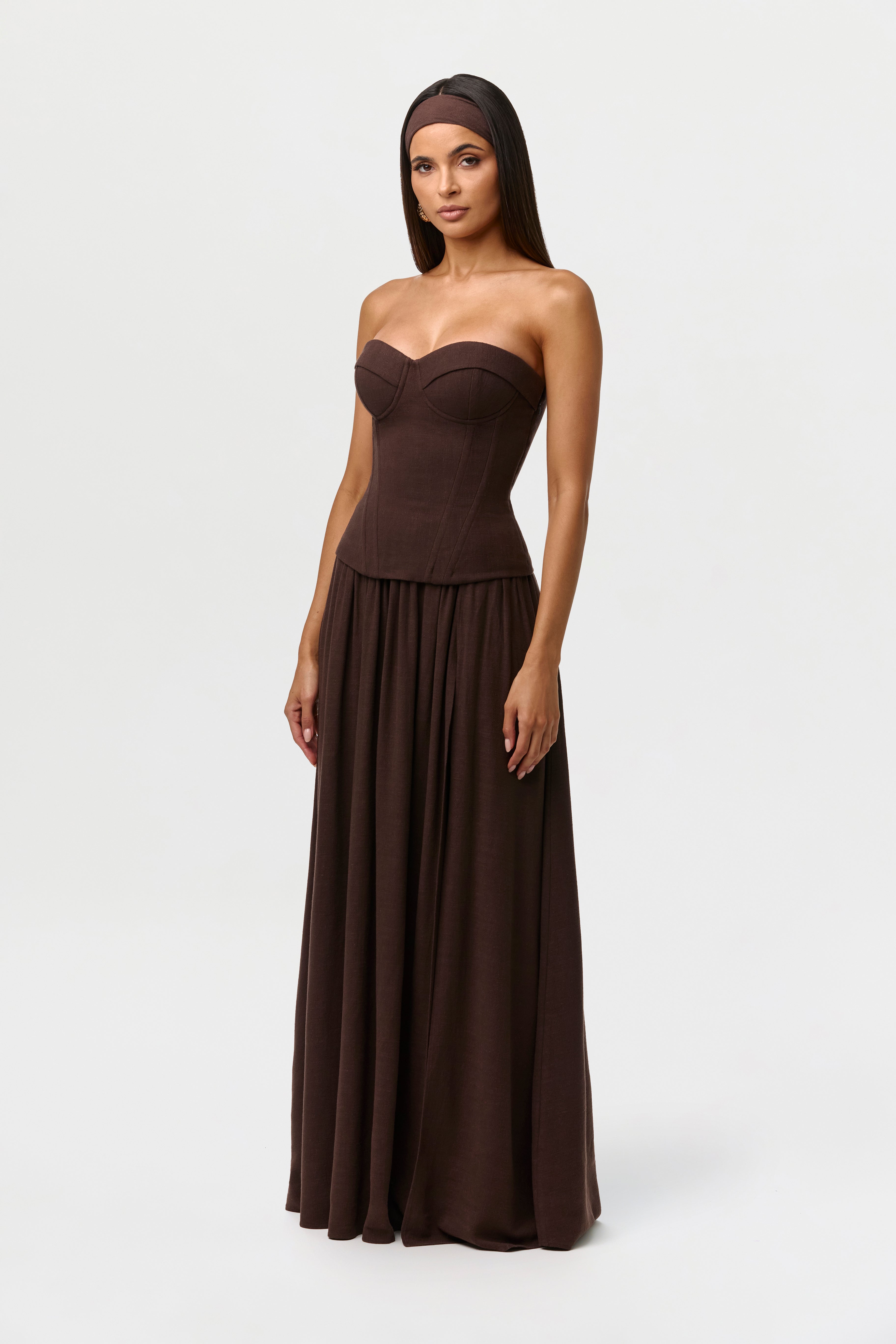 Linen Pleated Maxi Skirt