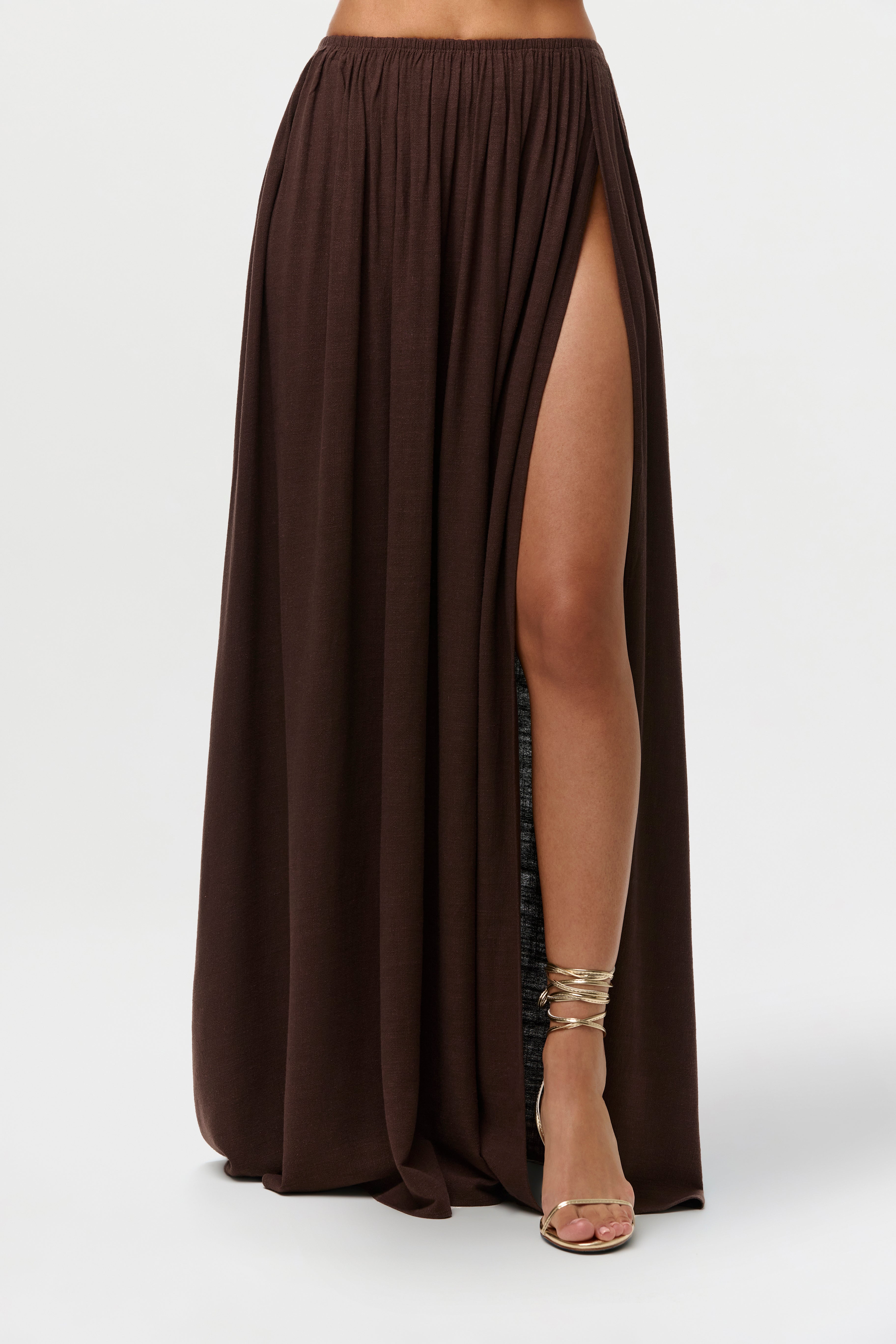 Linen Pleated Maxi Skirt