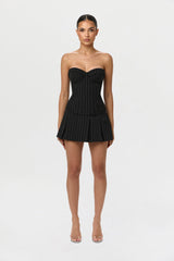 Pinstripe Suiting Pleated Mini Skirt