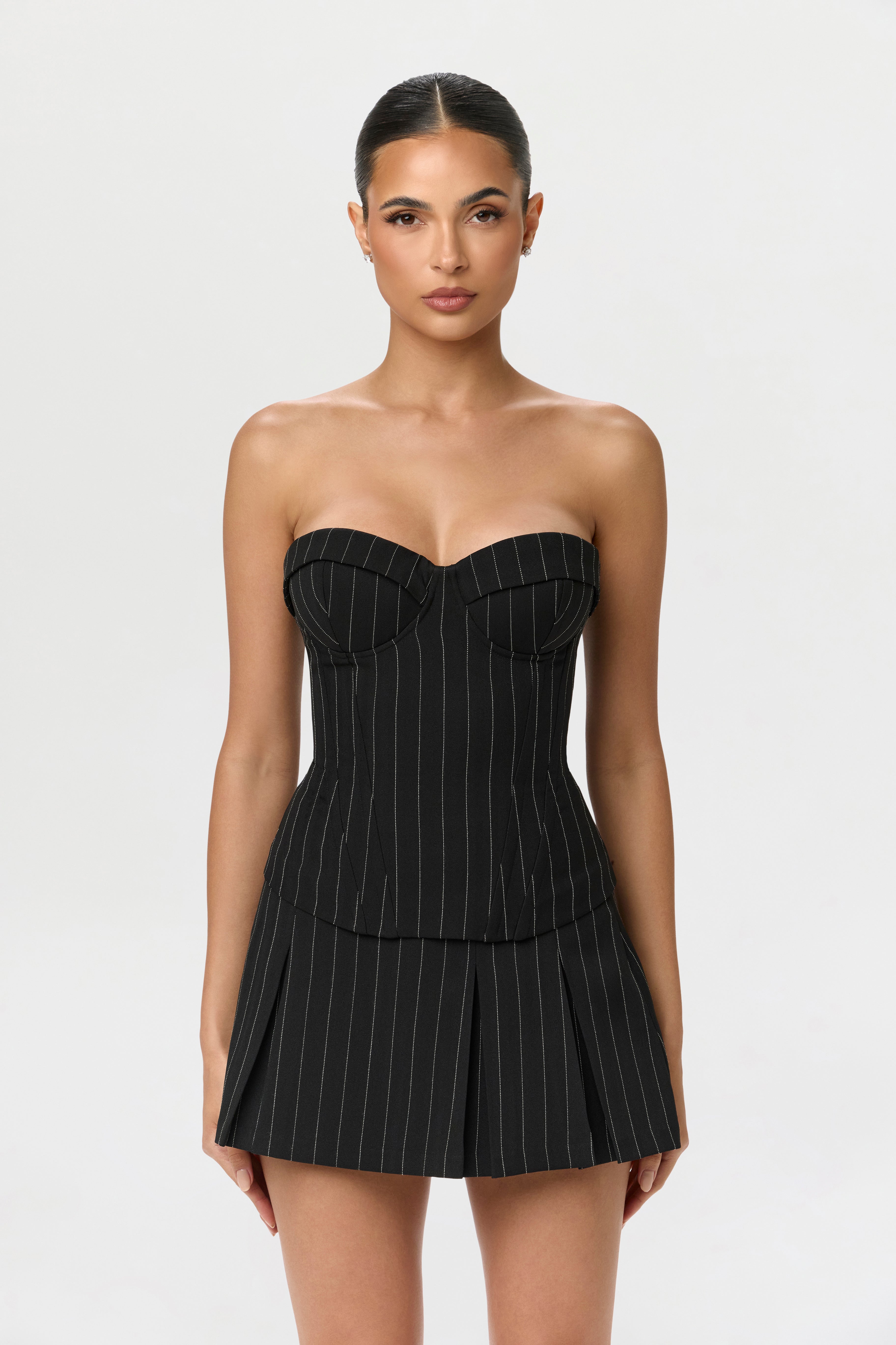 Pinstripe Suiting Pleated Mini Skirt