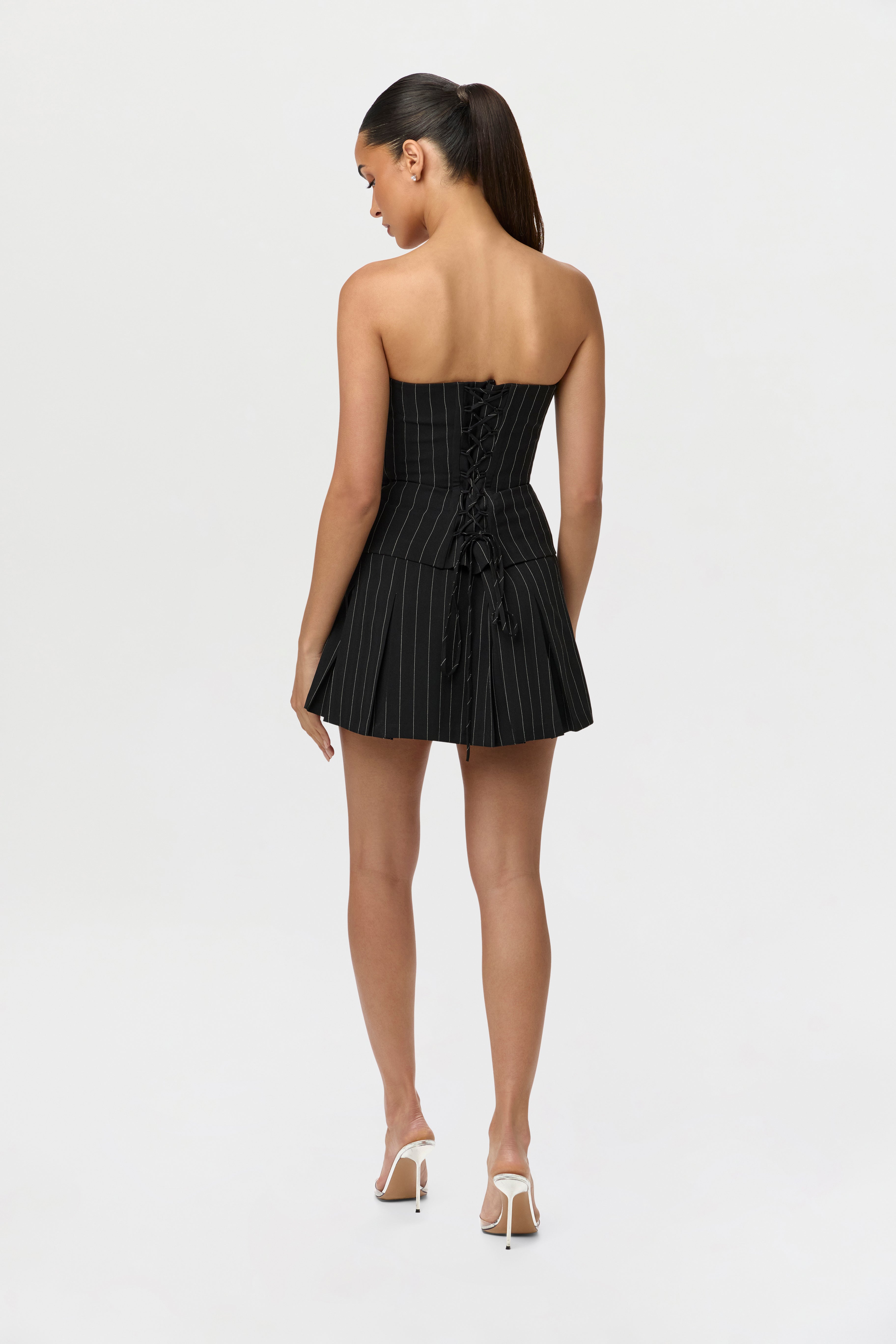 Pinstripe Suiting Pleated Mini Skirt