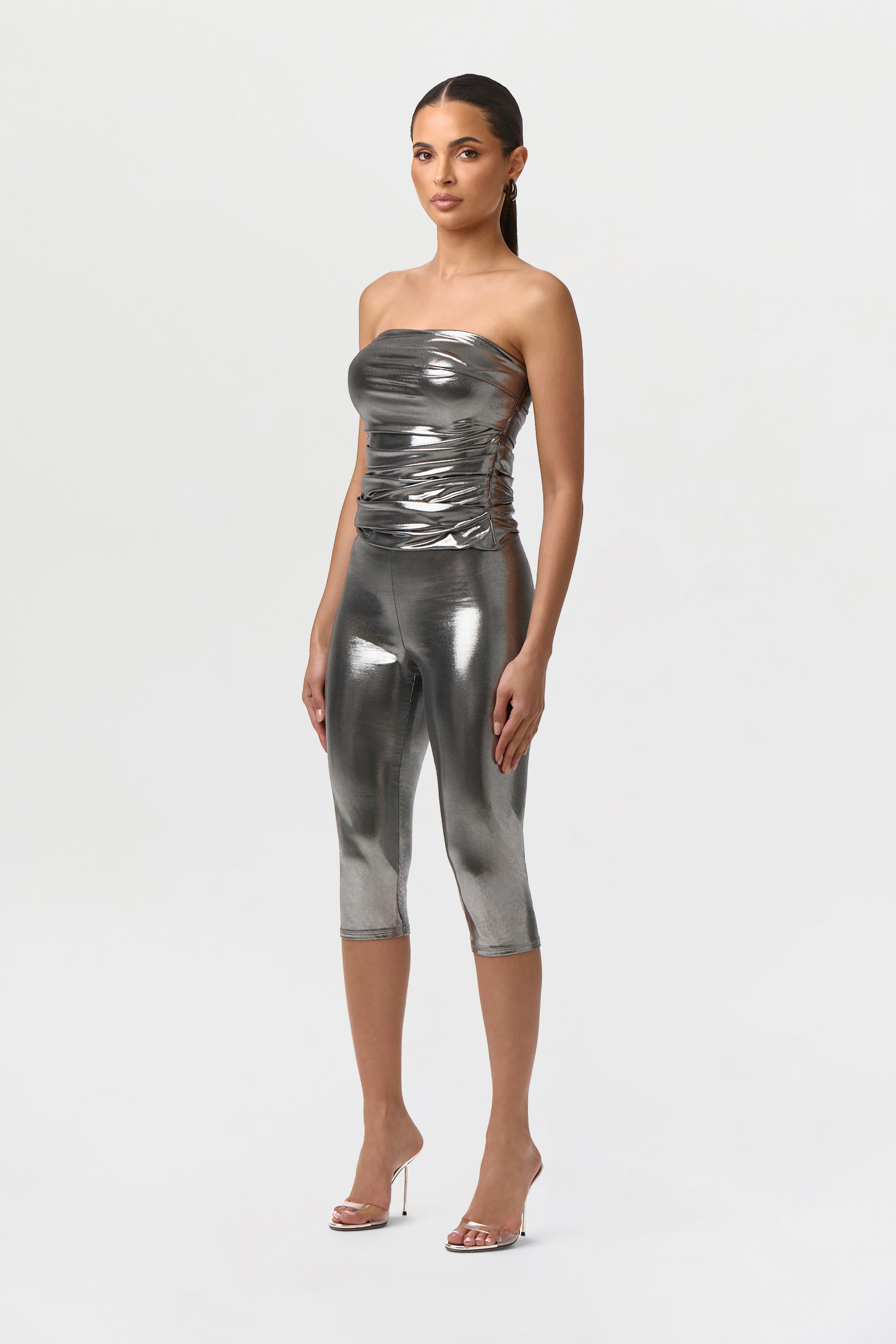 Foil Jersey Capri Leggings