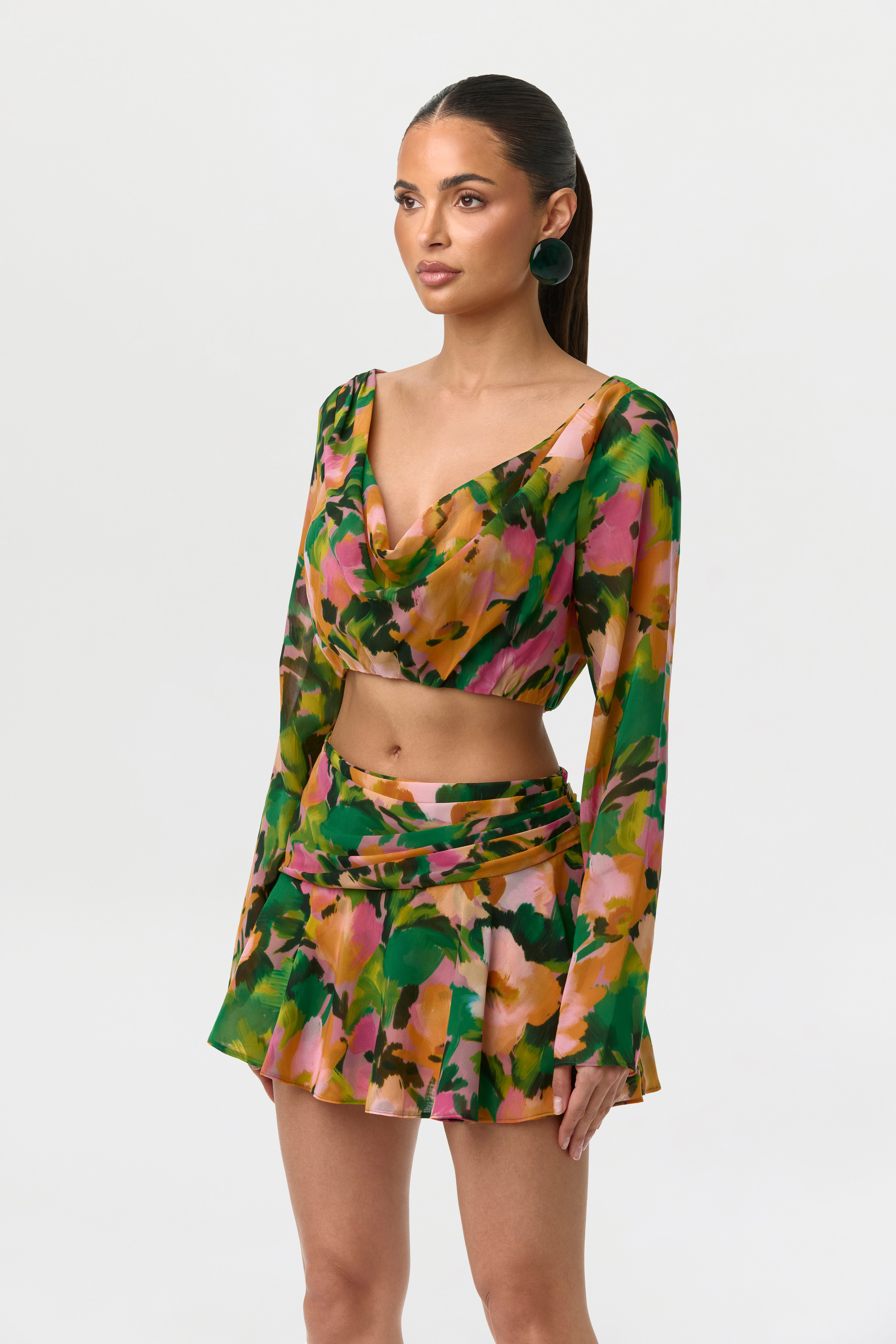 Chiffon Print Ruffle Mini Skirt