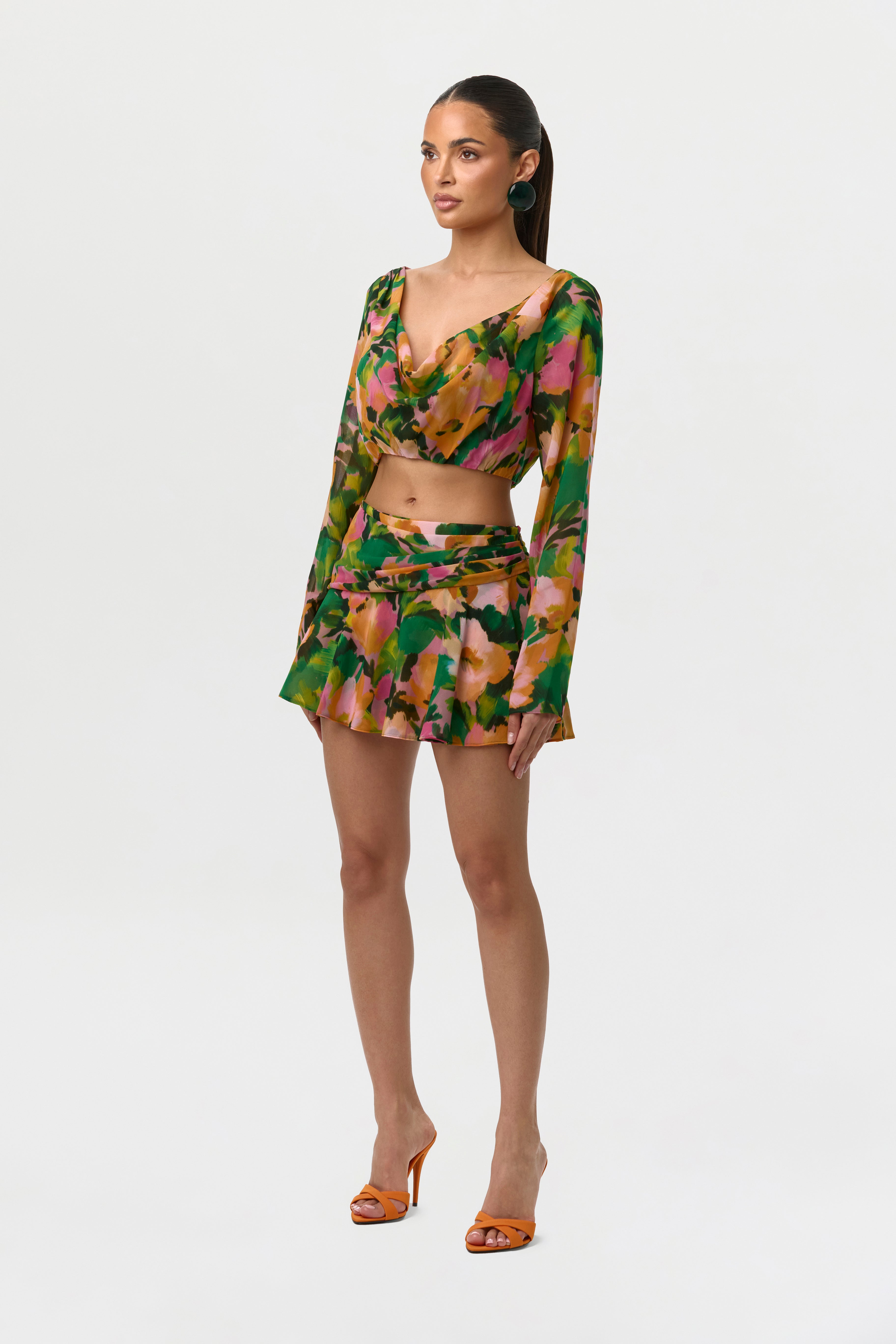 Chiffon Print Ruffle Mini Skirt
