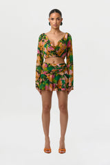 Chiffon Print Ruffle Mini Skirt