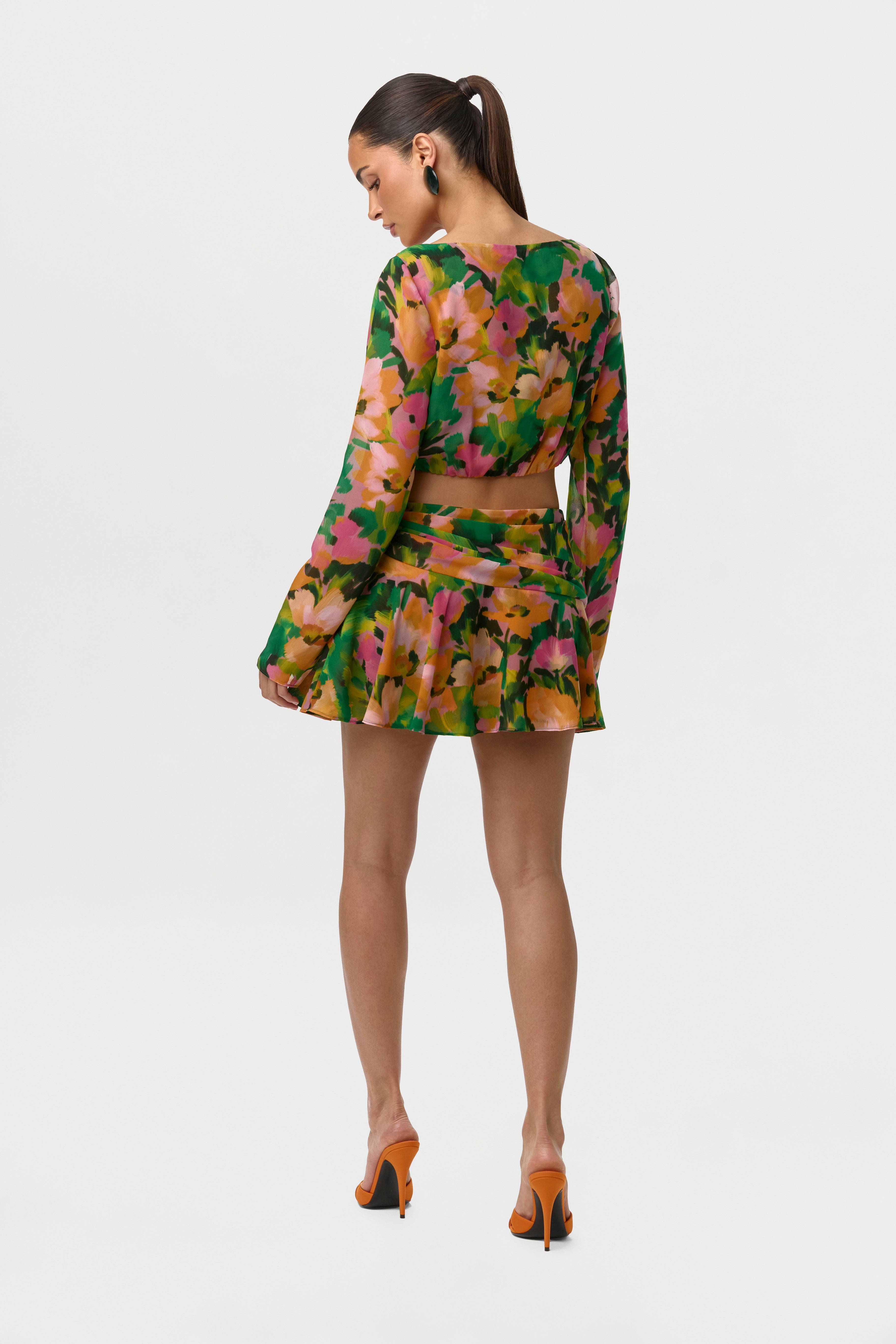 Chiffon Print Ruffle Mini Skirt