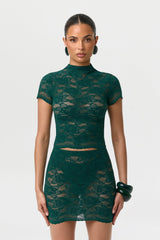 Stretch Lace Scallop Mini Skirt