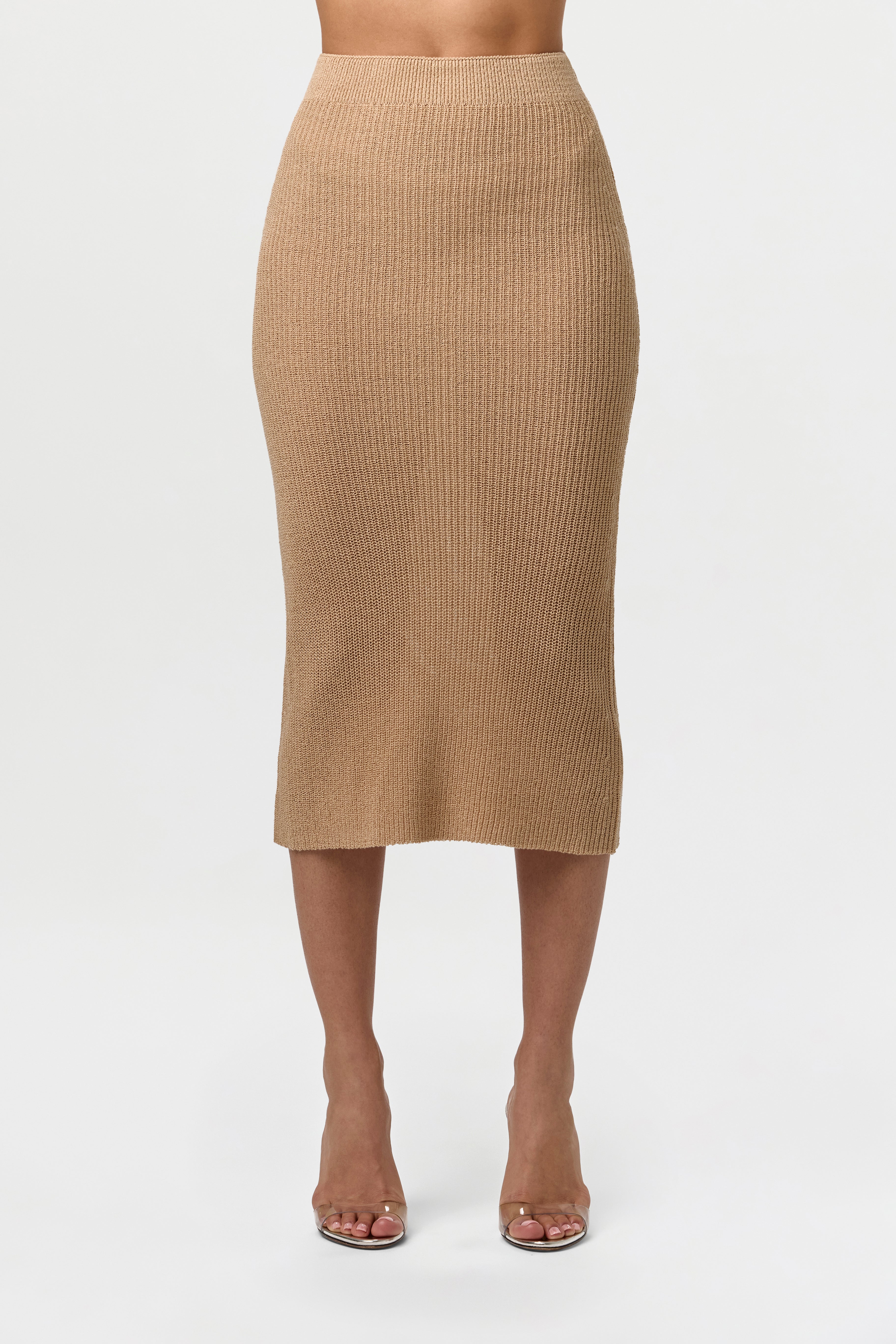 Knit High Waist Midi Skirt