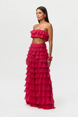 Chiffon Ruffle Wide Leg Pants