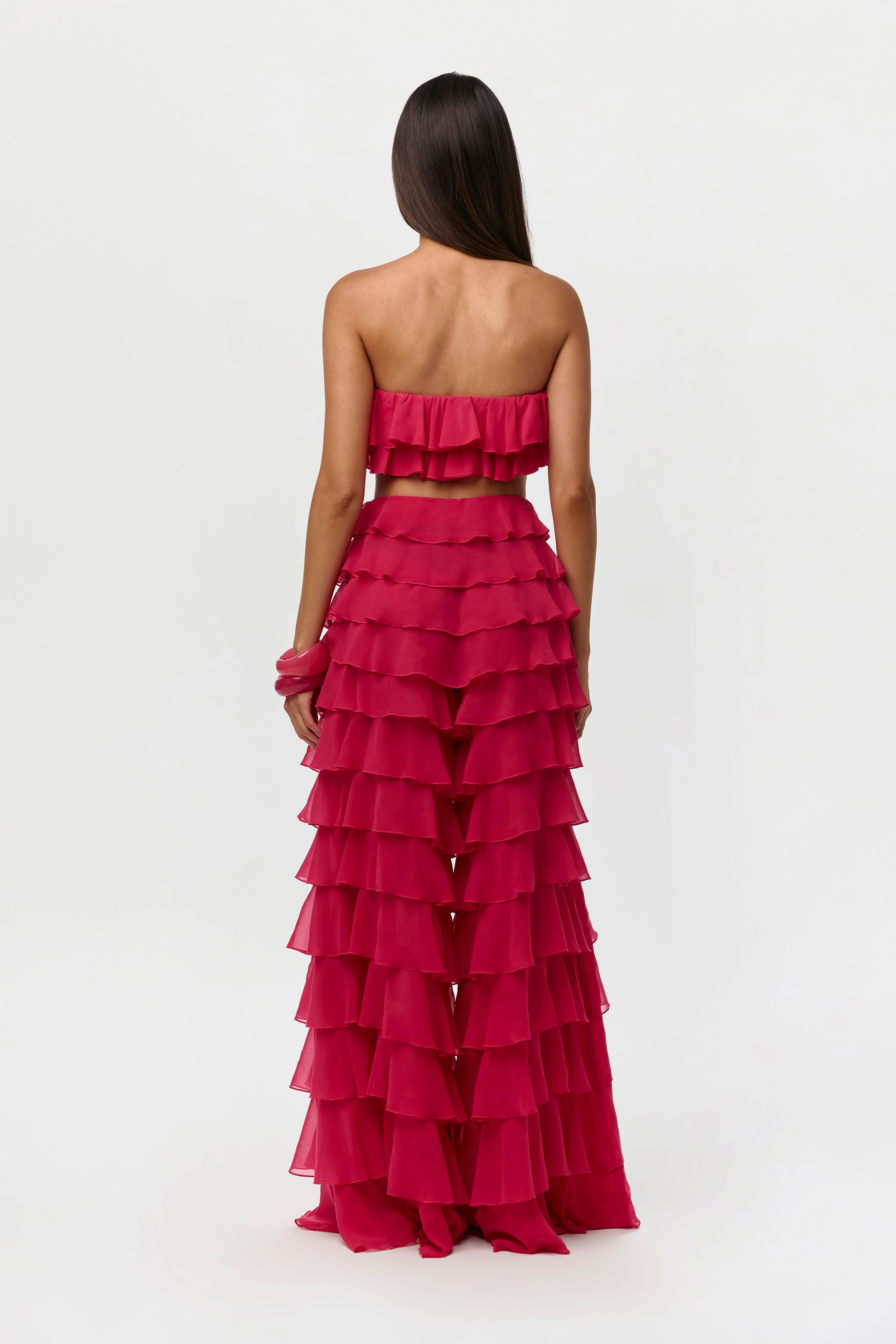 Chiffon Ruffle Wide Leg Pants