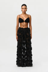 Floral Appliqué Wide Leg Pants