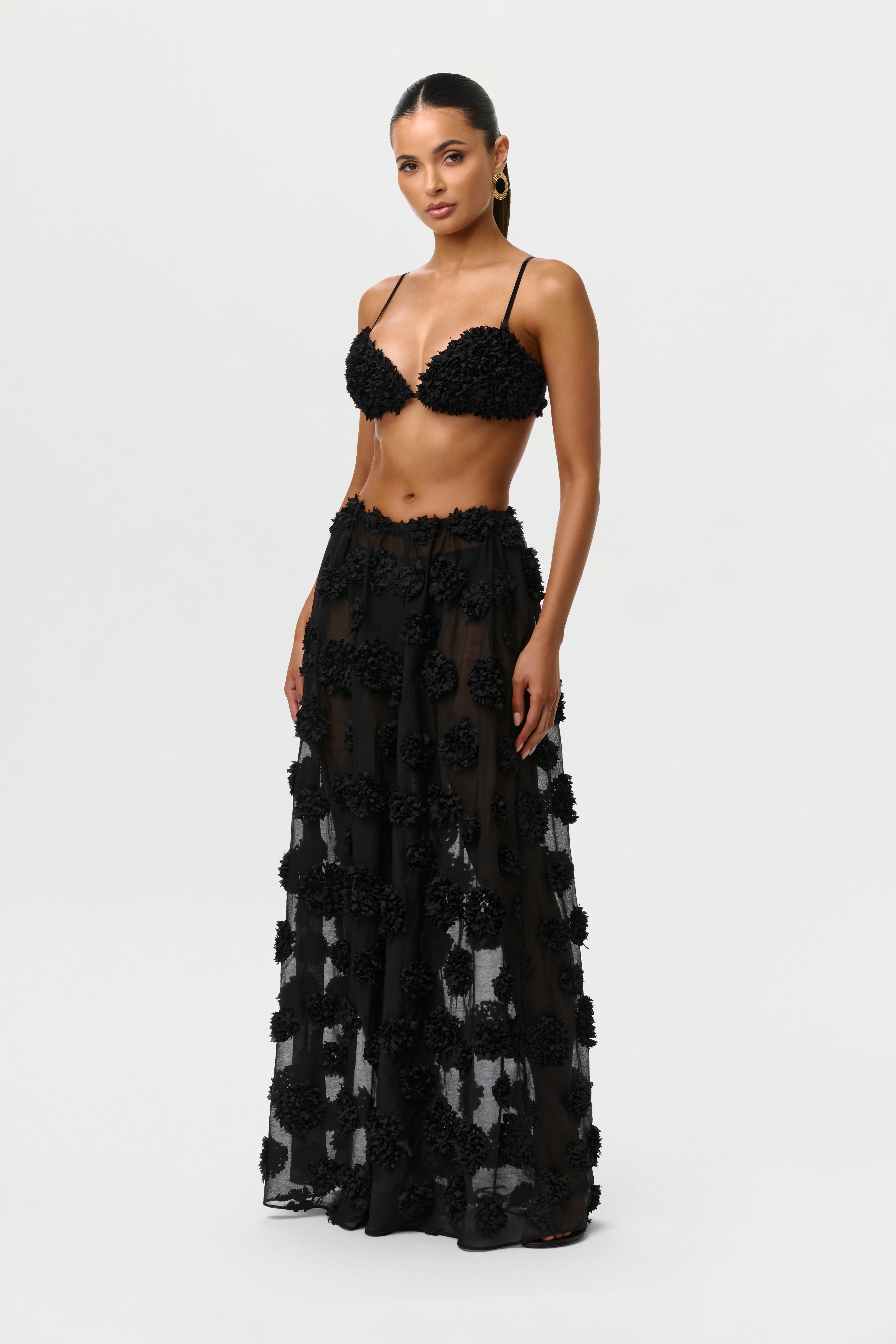 Floral Appliqué Wide Leg Pants