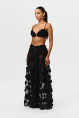 Floral Appliqué Wide Leg Pants