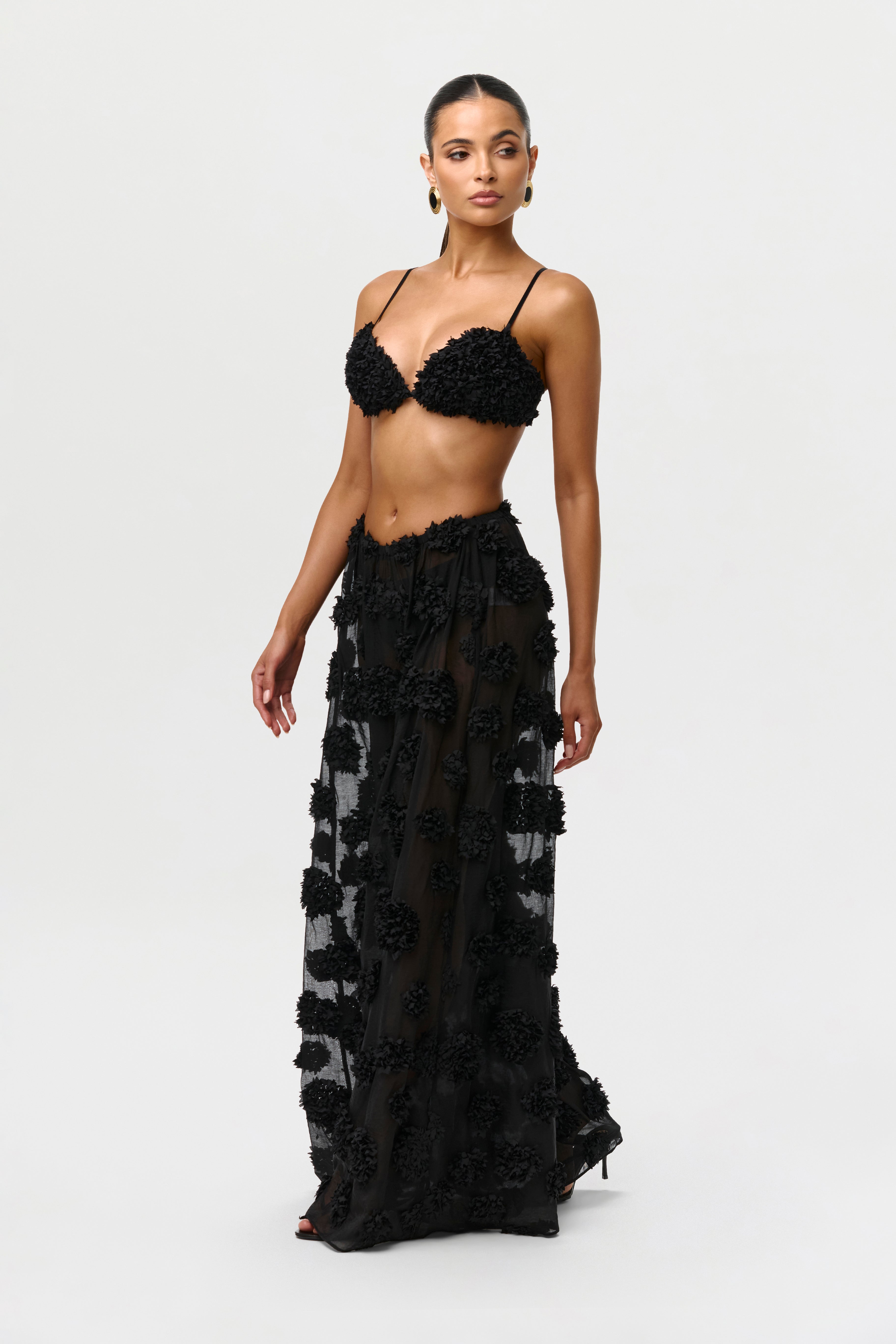 Floral Appliqué Wide Leg Pants