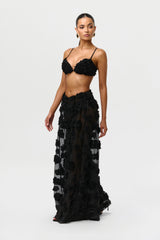 Floral Appliqué Wide Leg Pants
