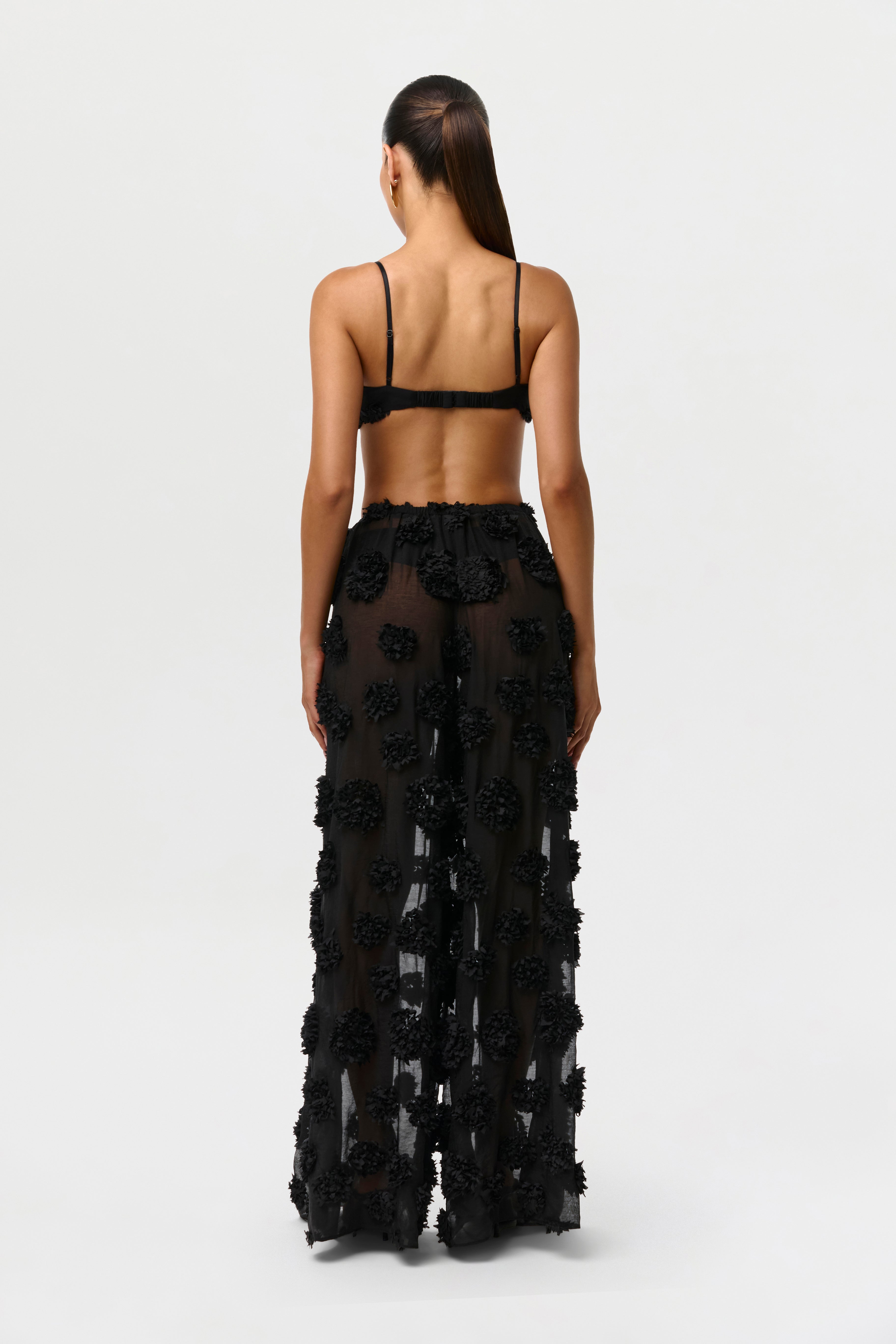 Floral Appliqué Wide Leg Pants