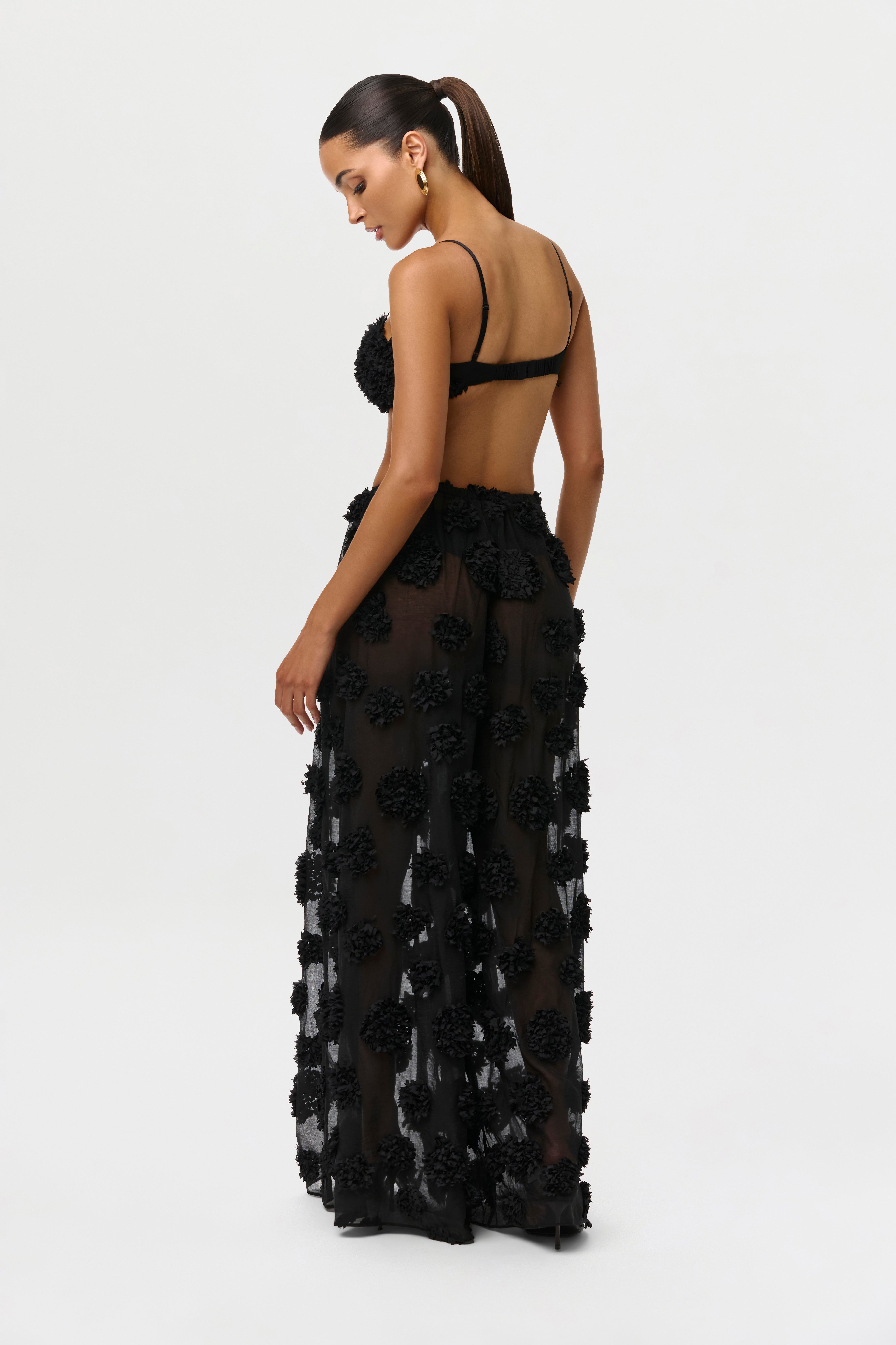 Floral Appliqué Wide Leg Pants