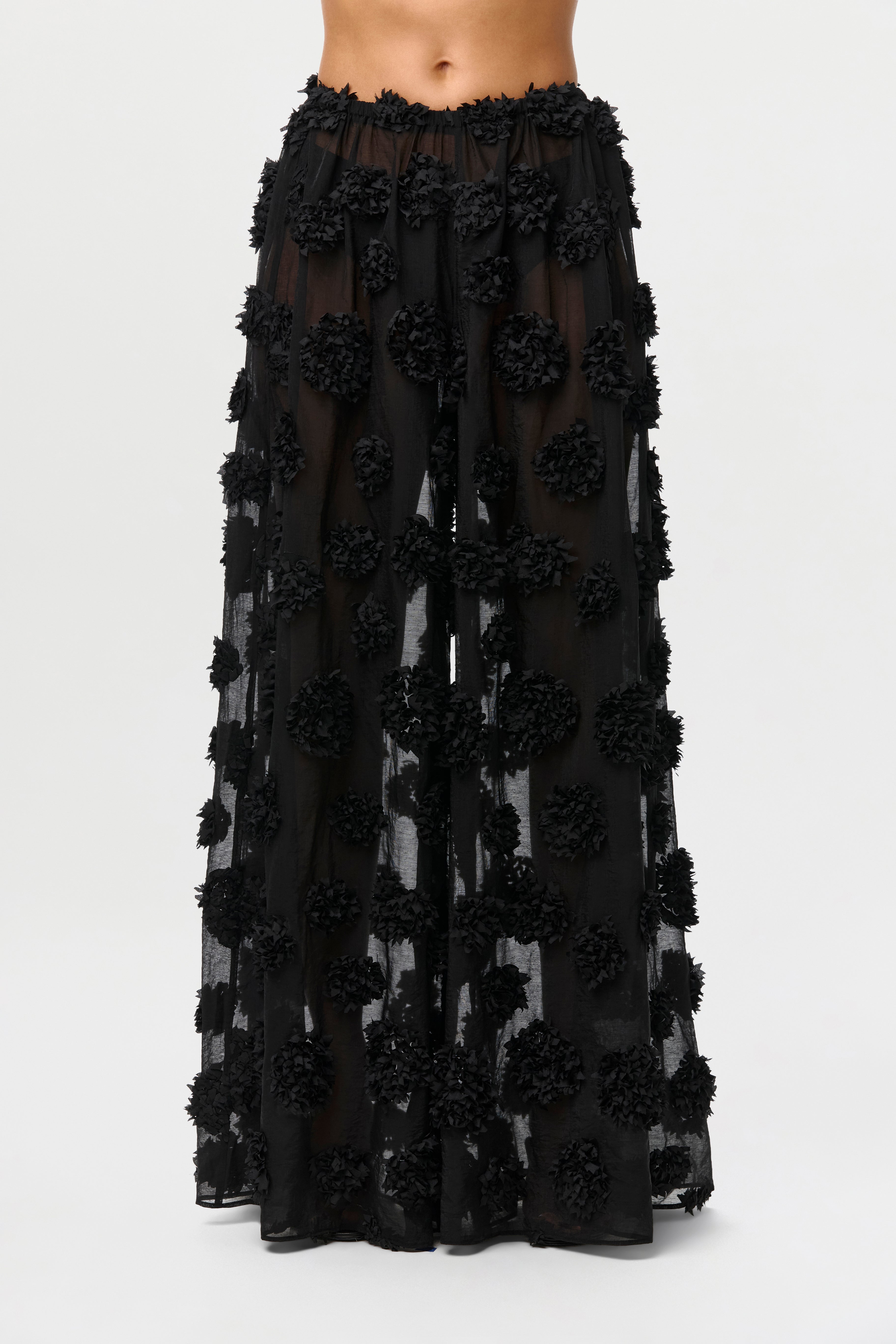 Floral Appliqué Wide Leg Pants