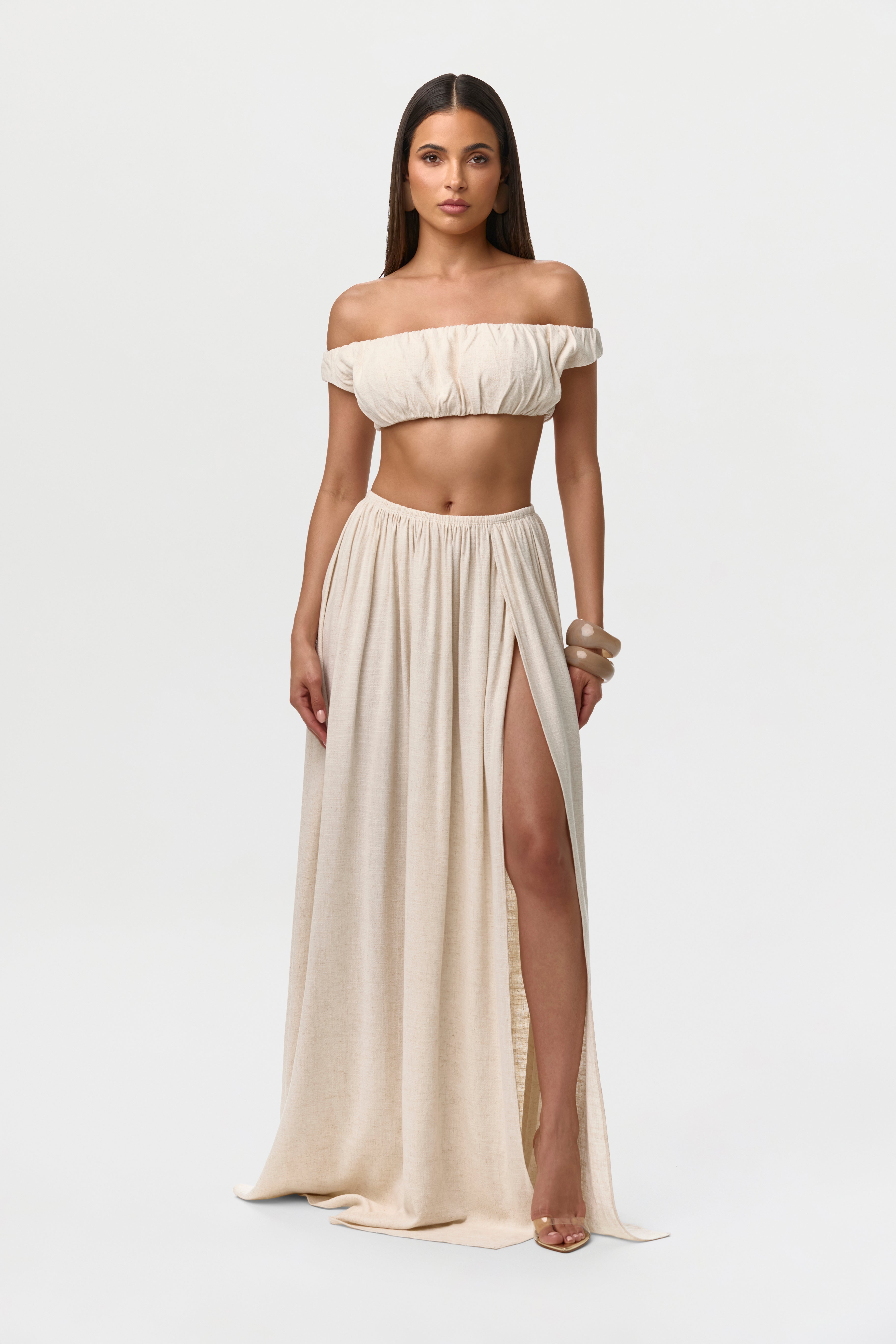 Linen Pleated Maxi Skirt