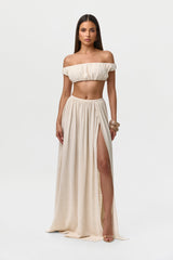 Linen Pleated Maxi Skirt