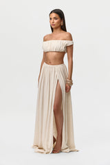 Linen Pleated Maxi Skirt