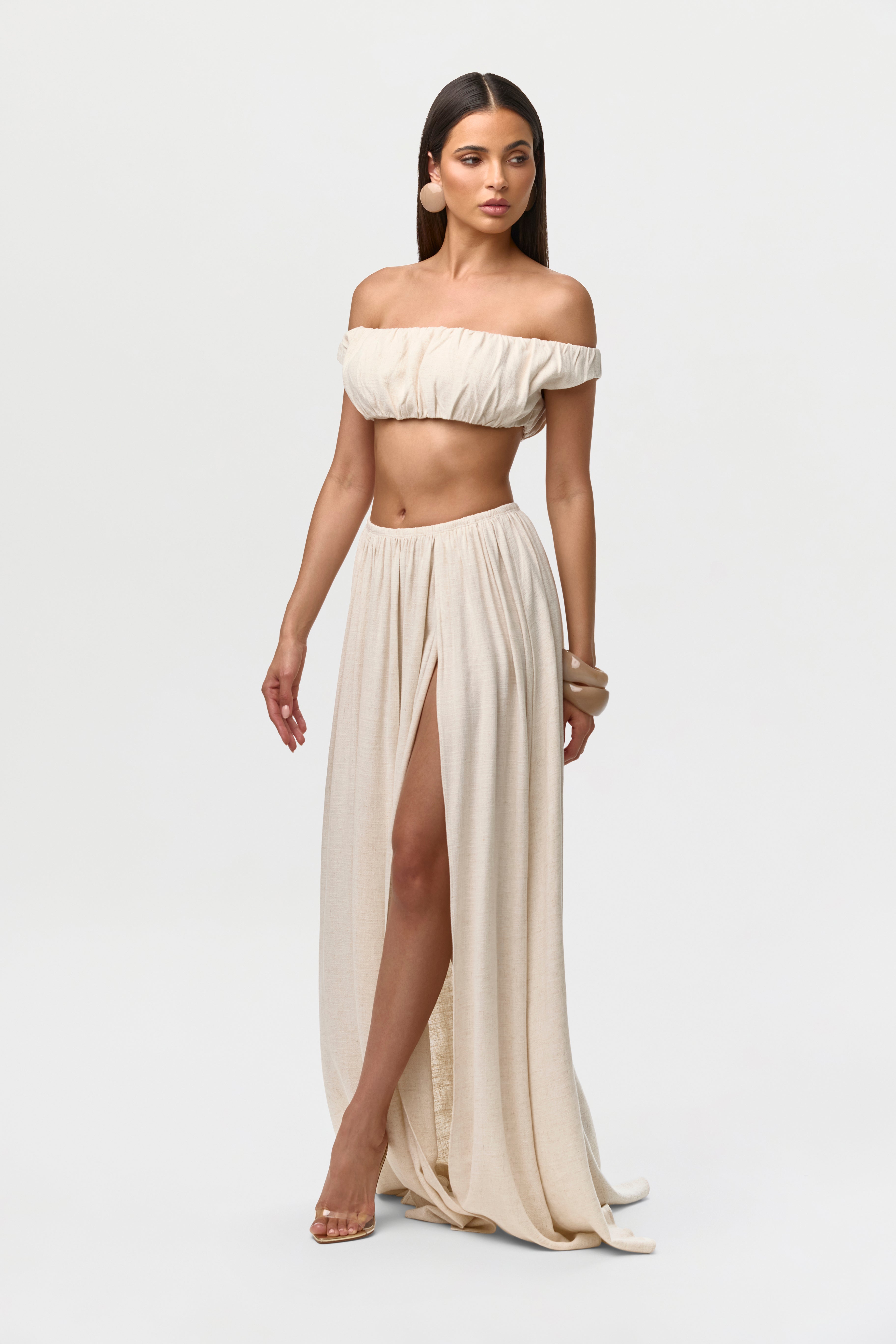 Linen Pleated Maxi Skirt