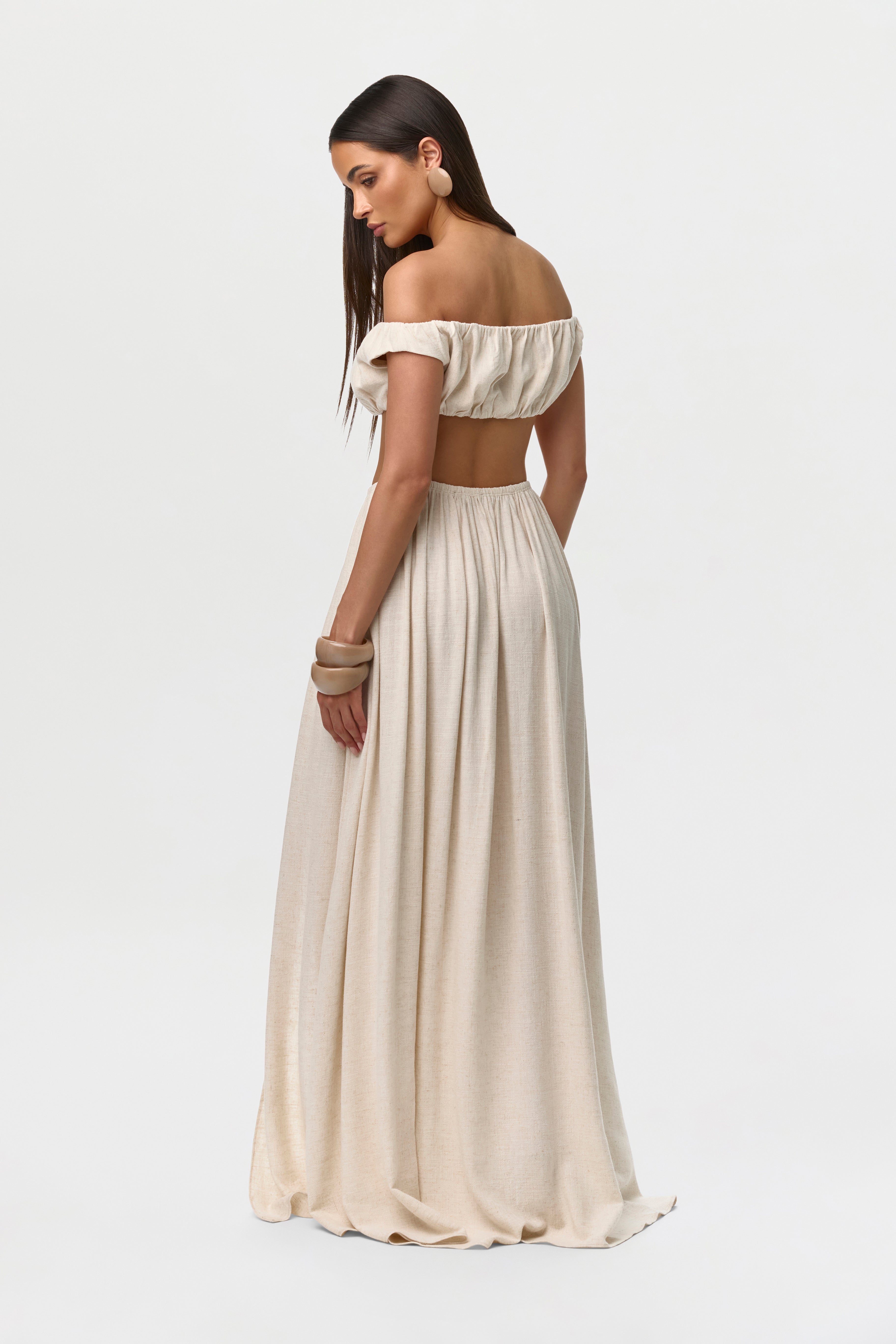 Linen Pleated Maxi Skirt