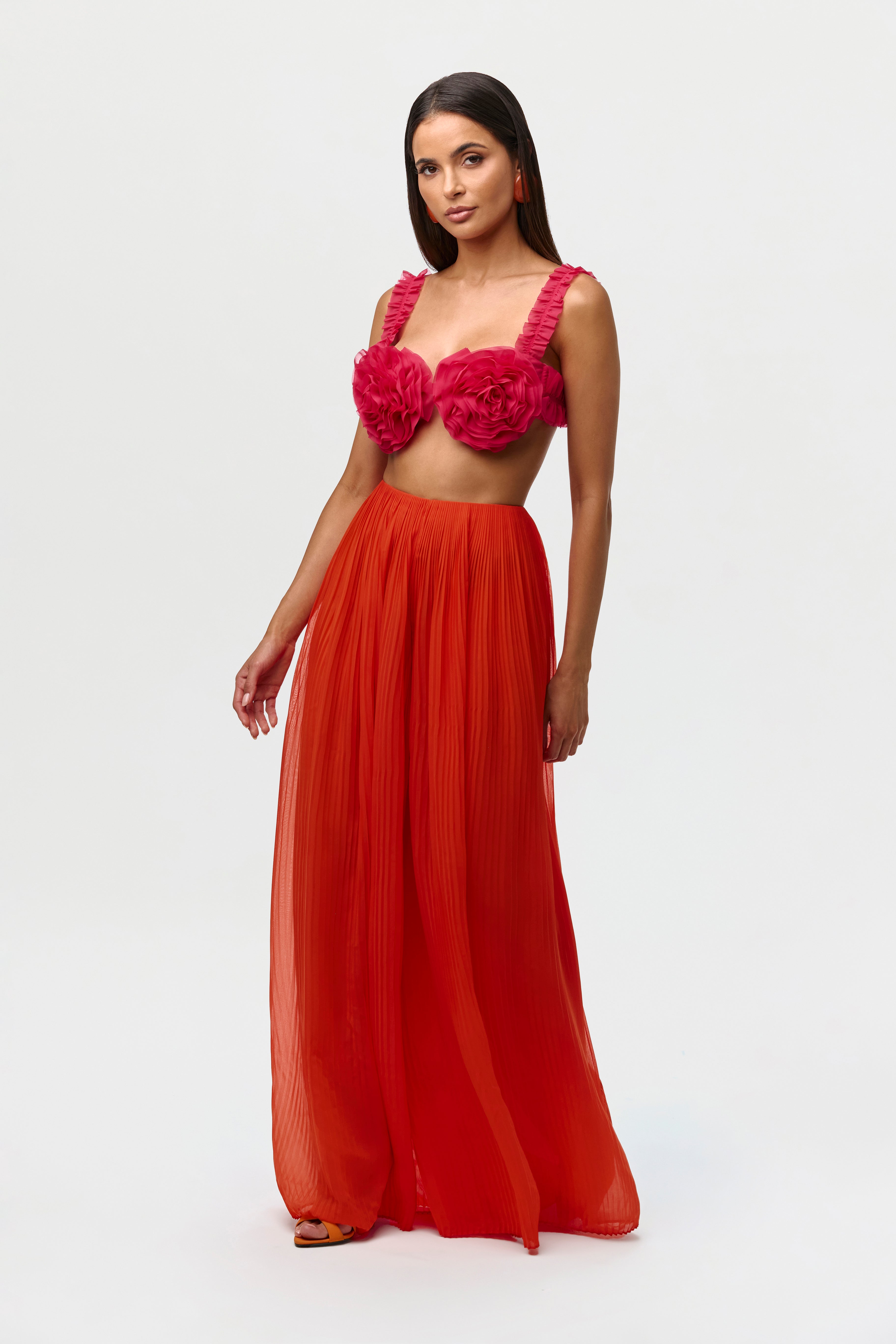 Chiffon Pleated Wide Leg Pants