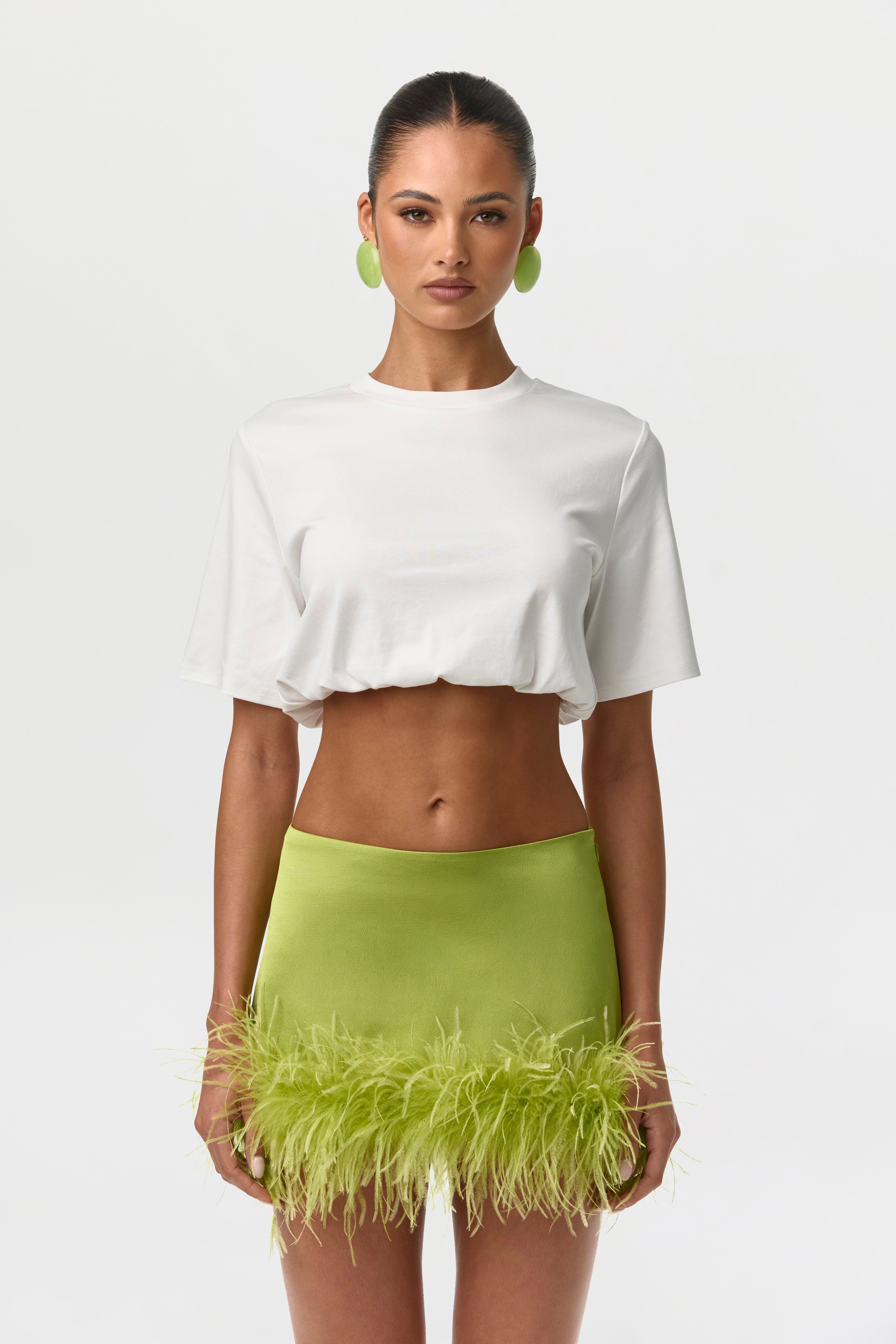 Satin Feather Mini Skirt