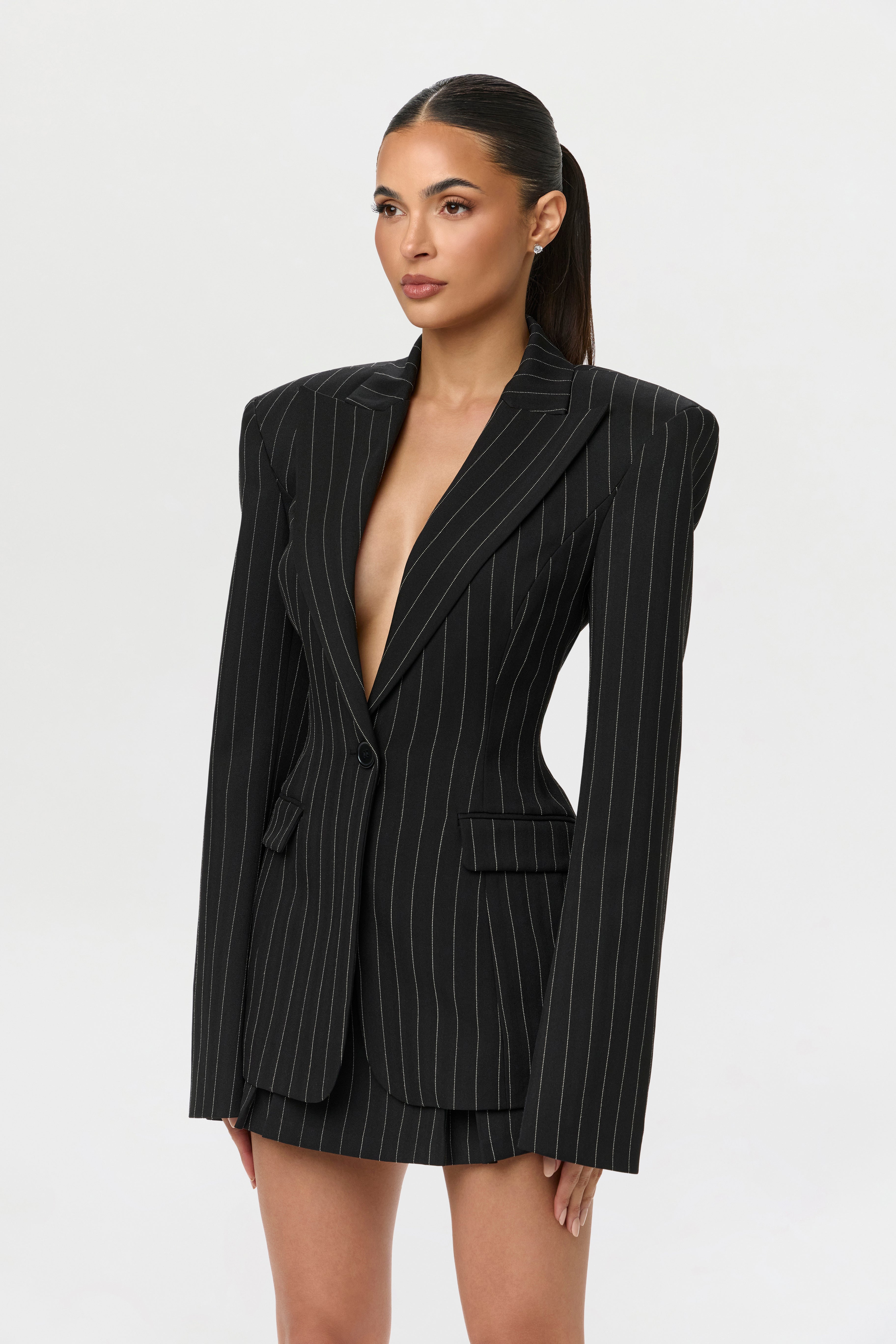 Pinstripe Suiting Pleated Mini Skirt