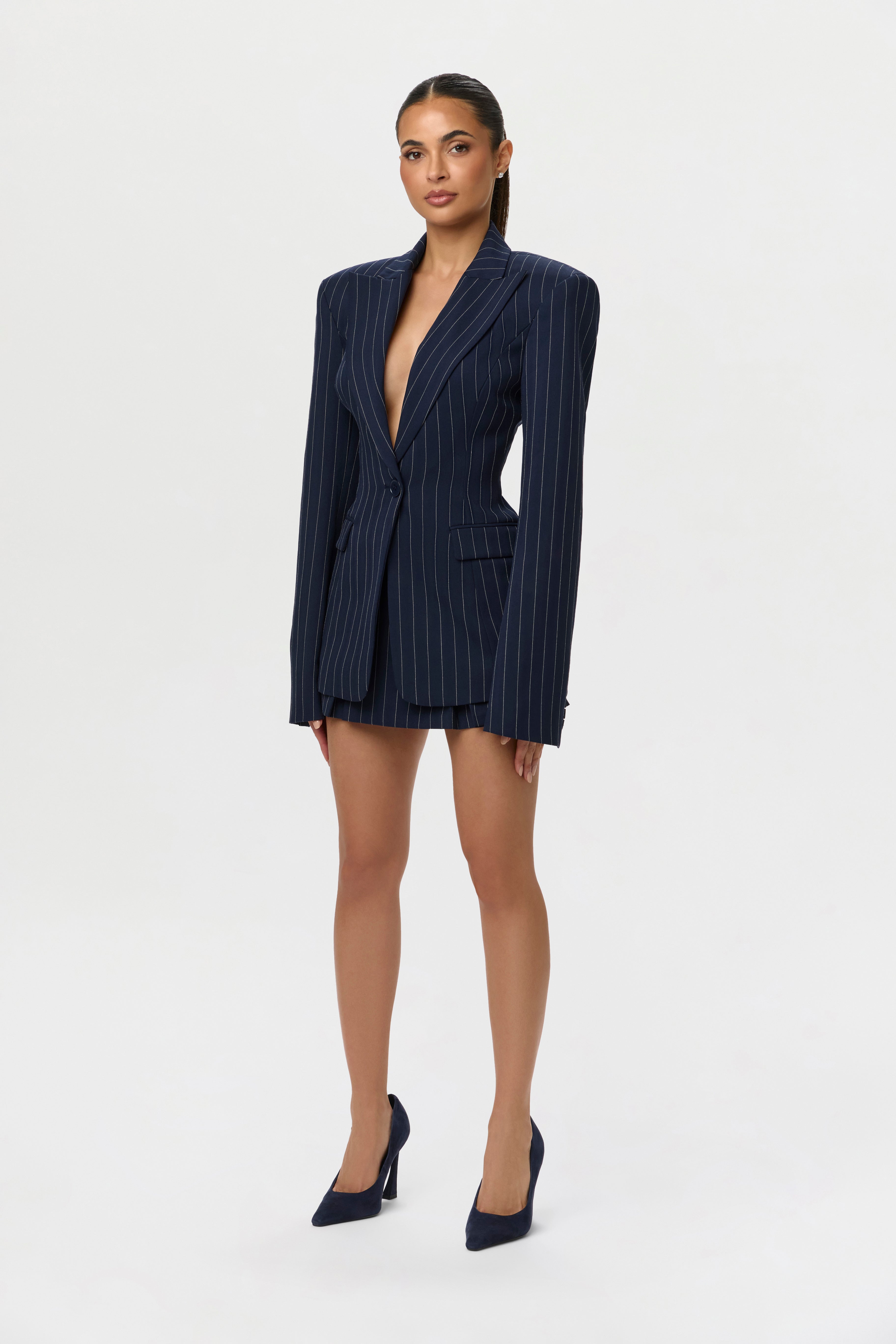 Pinstripe Suiting Pleated Mini Skirt