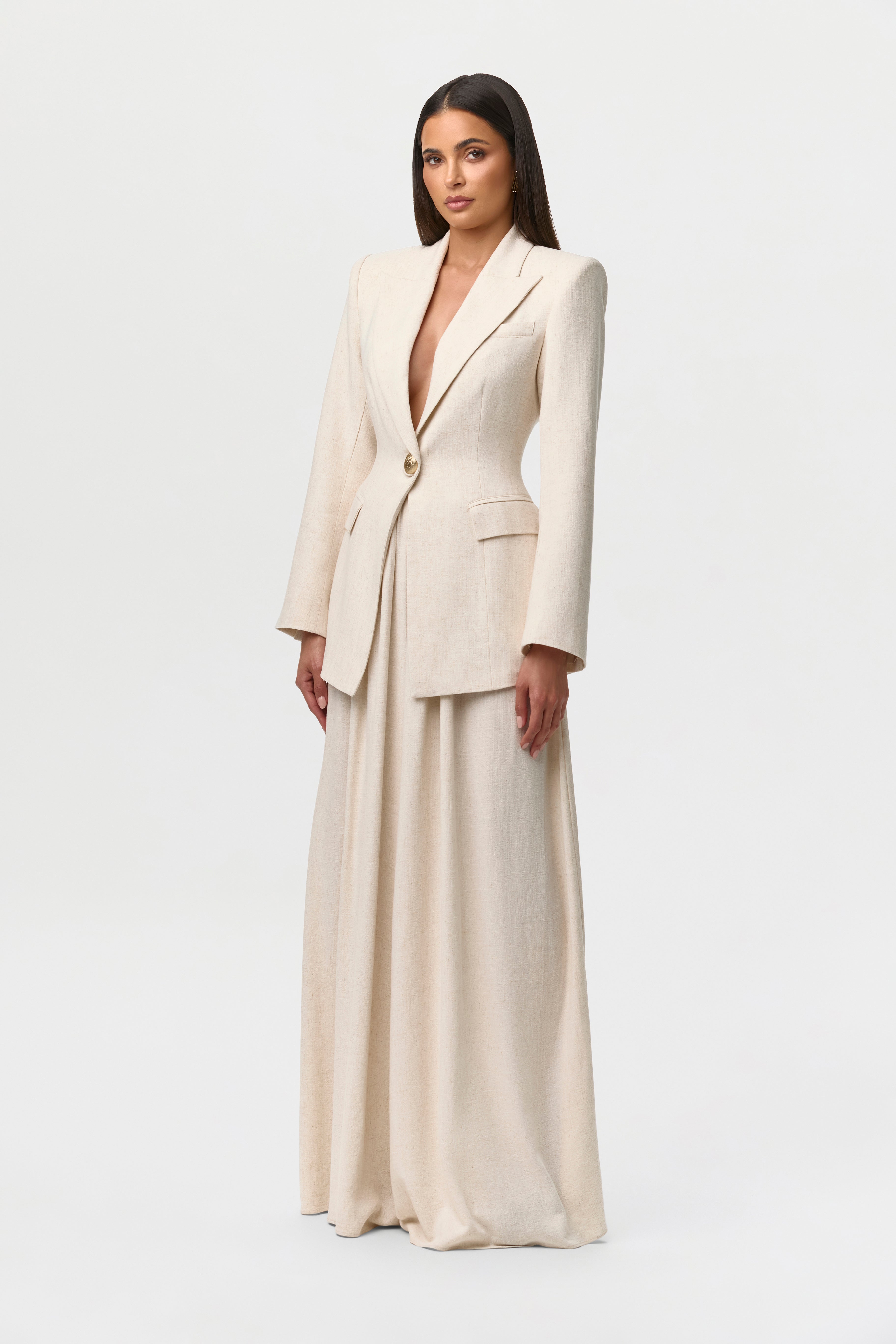Linen Pleated Wide Leg Pants