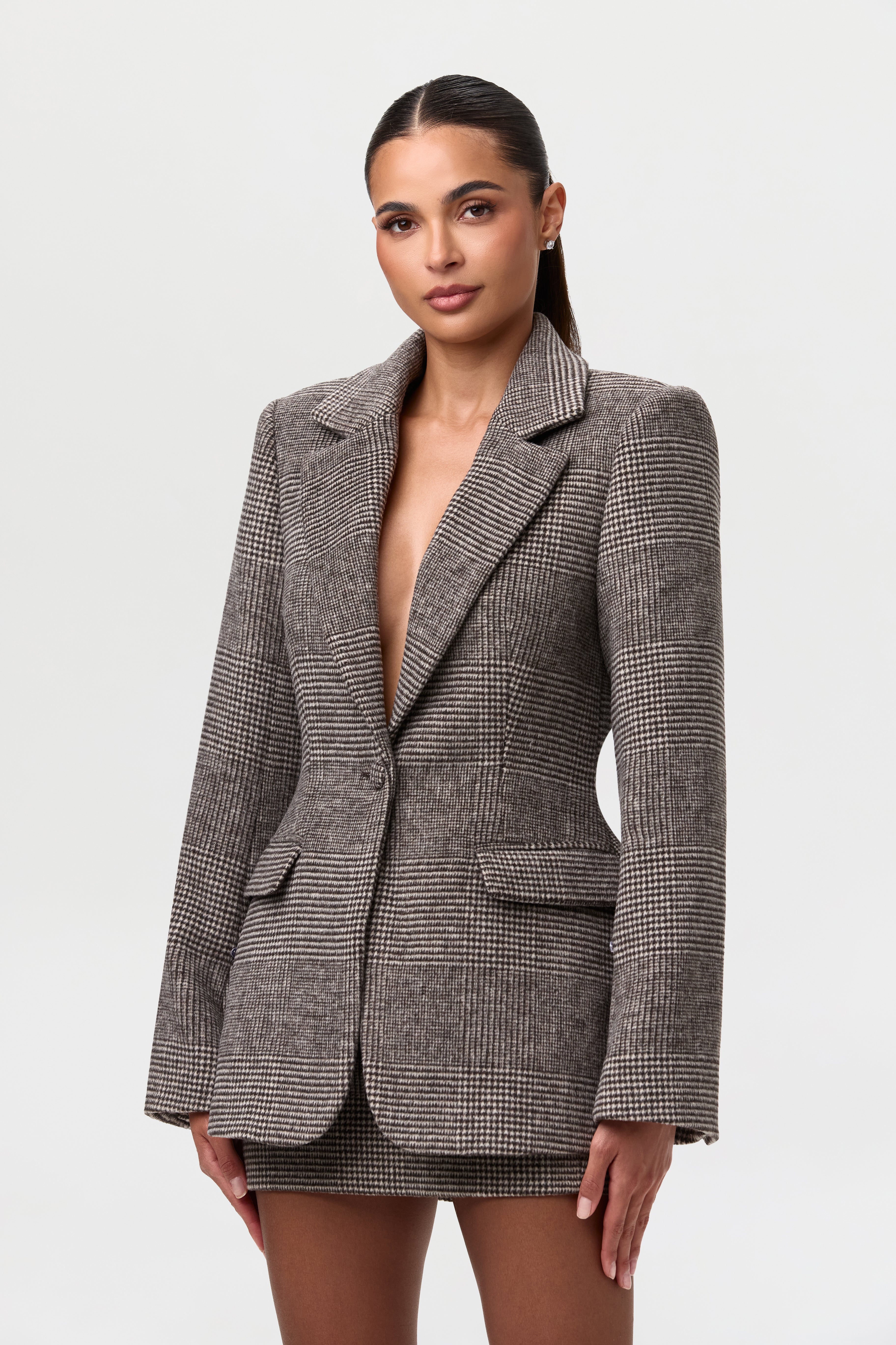 Suiting Plaid Houndstooth Mini Skirt