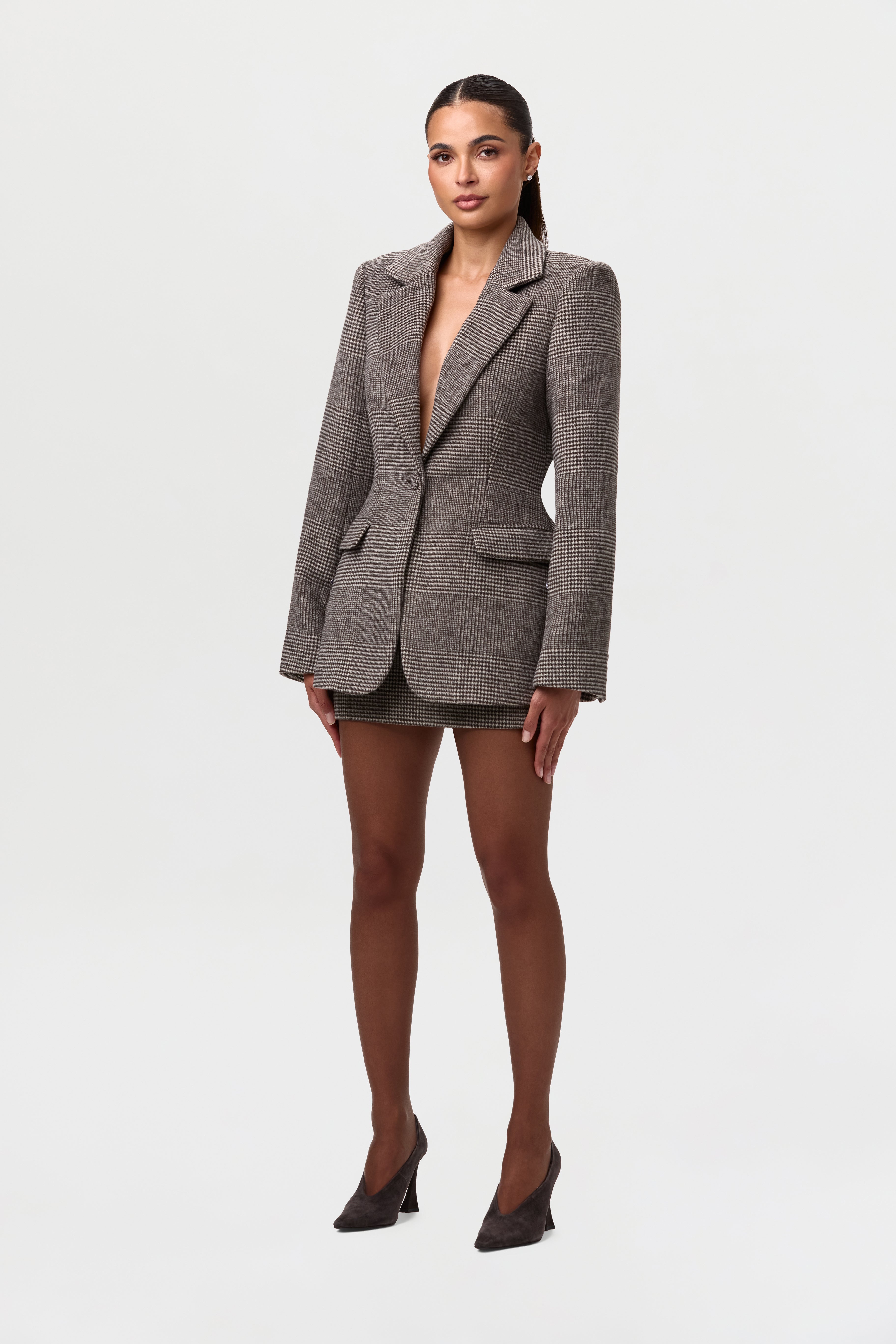 Suiting Plaid Houndstooth Mini Skirt
