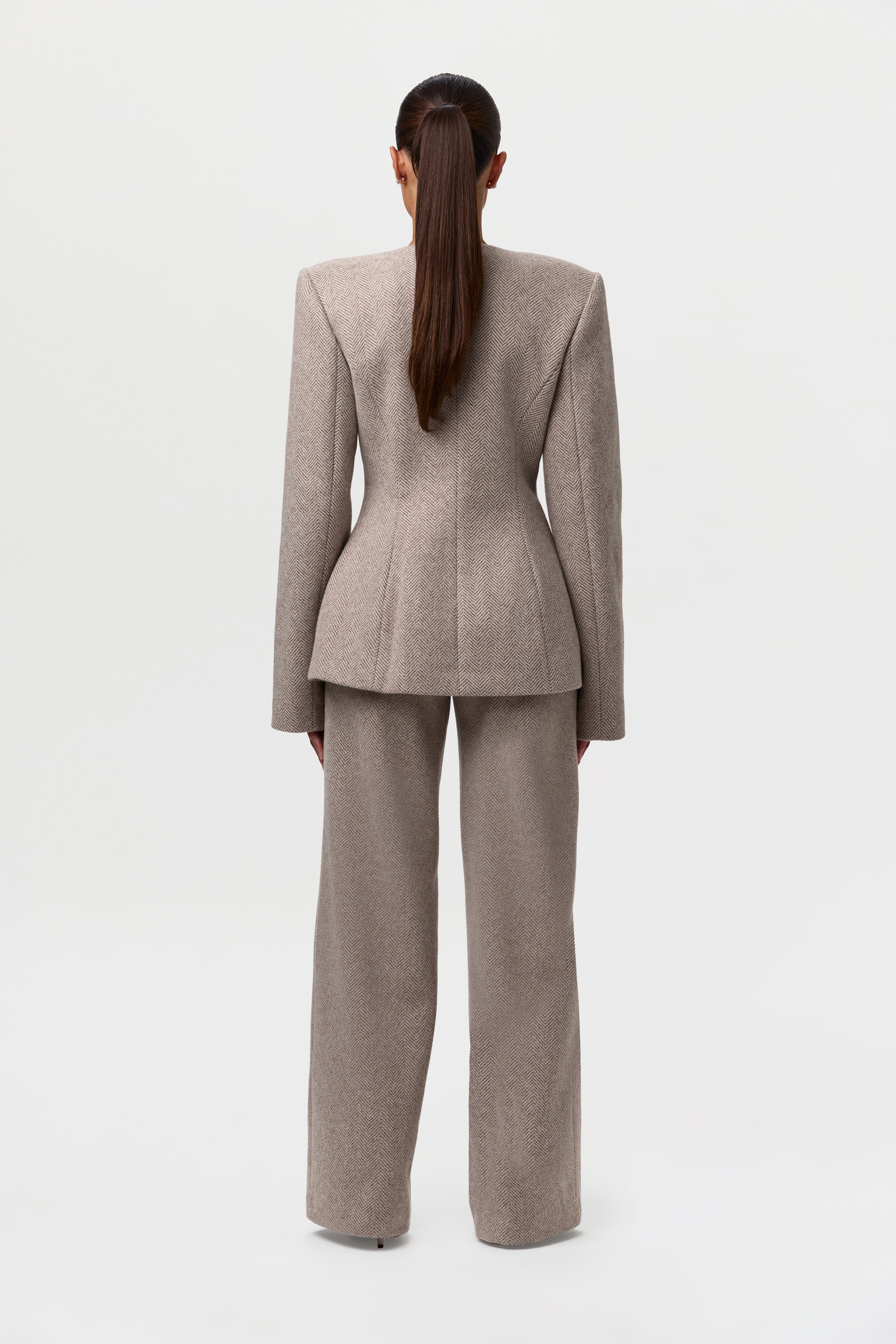 Chevron Wide-Leg Suit Pant