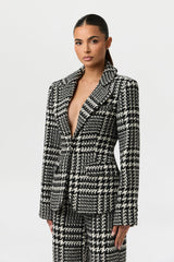 Houndstooth Plaid Wide-Leg Pants
