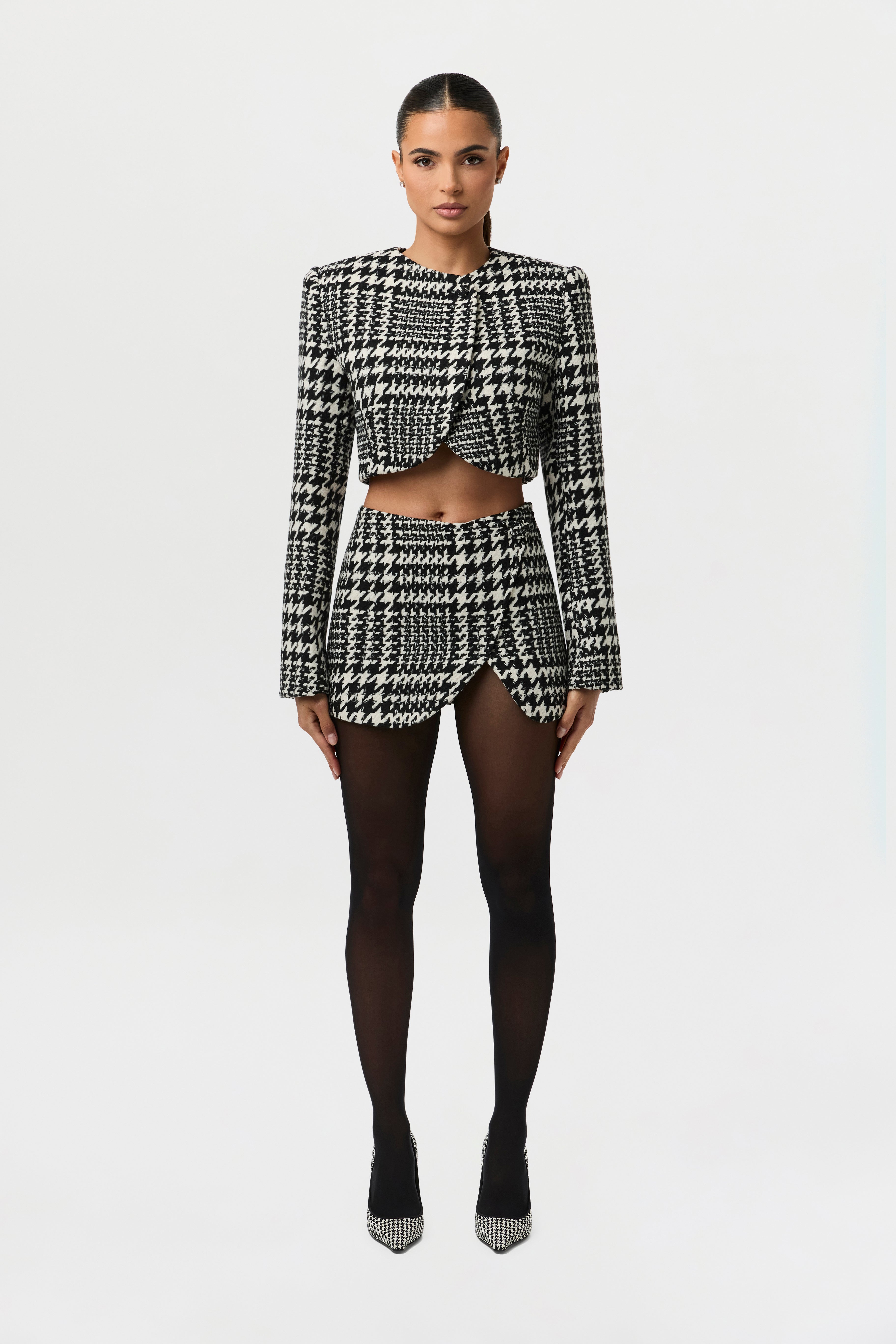 Houndstooth Plaid Mini Skirt