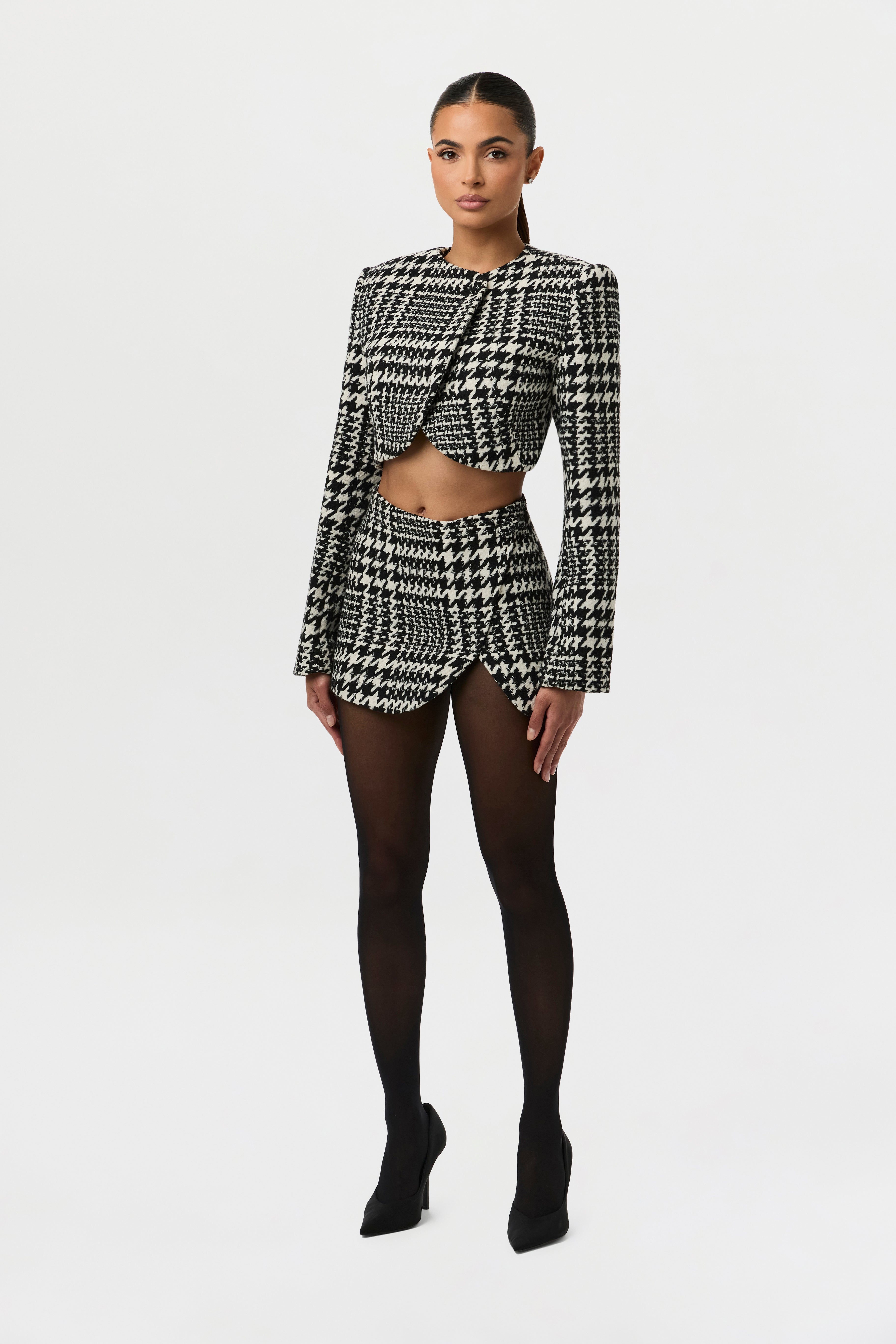 Houndstooth Plaid Mini Skirt